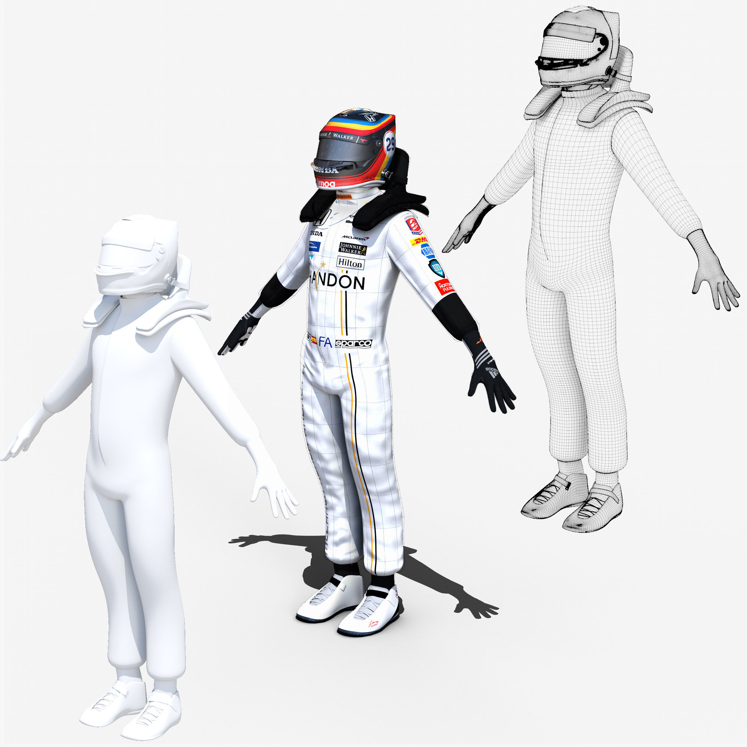 Fernando Alonso indy 2017 Low-poly 3D model_6