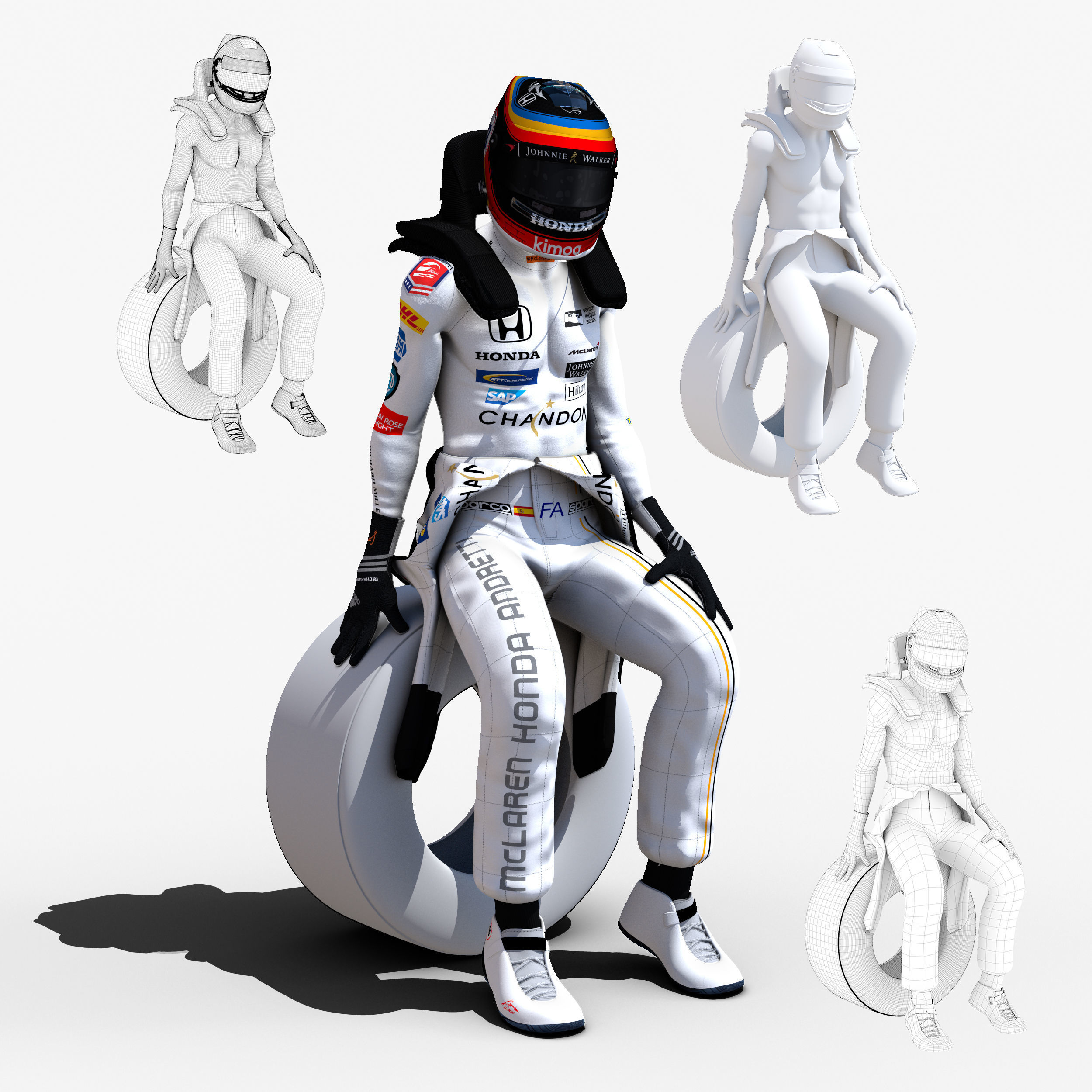 Fernando Alonso indy 2017 Low-poly 3D model_5