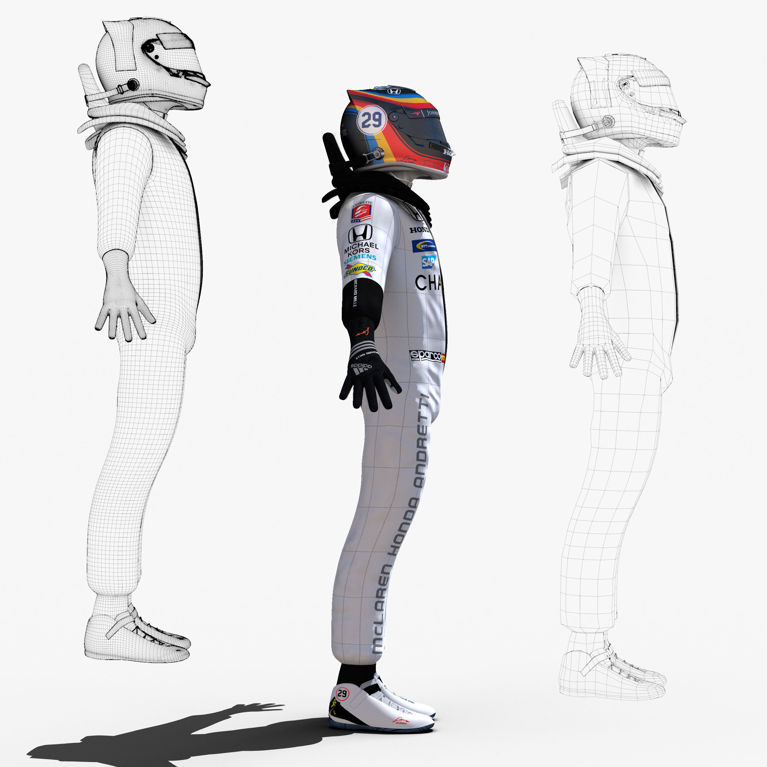 Fernando Alonso indy 2017 Low-poly 3D model_7