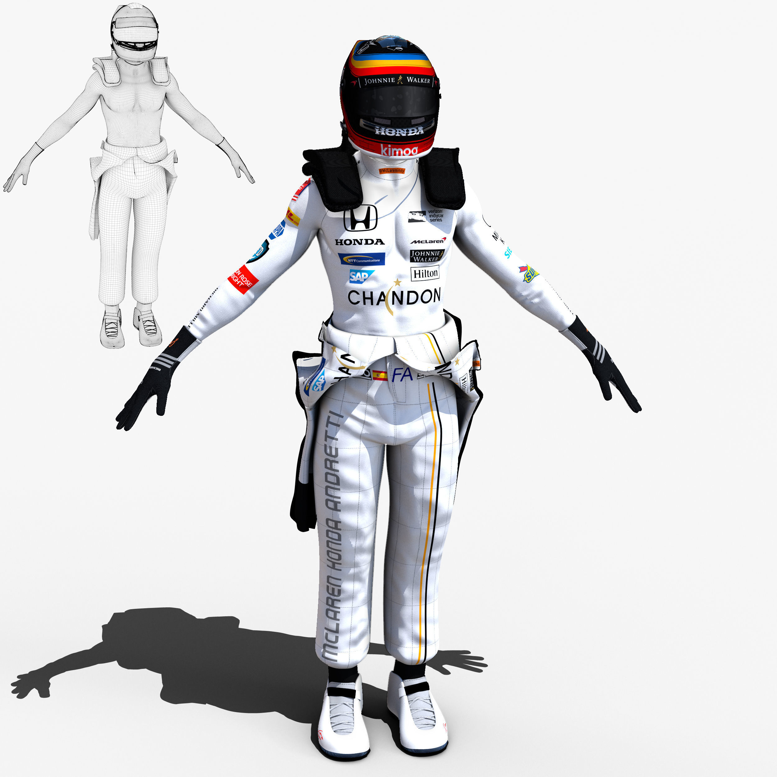 Fernando Alonso indy 2017 Low-poly 3D model_3