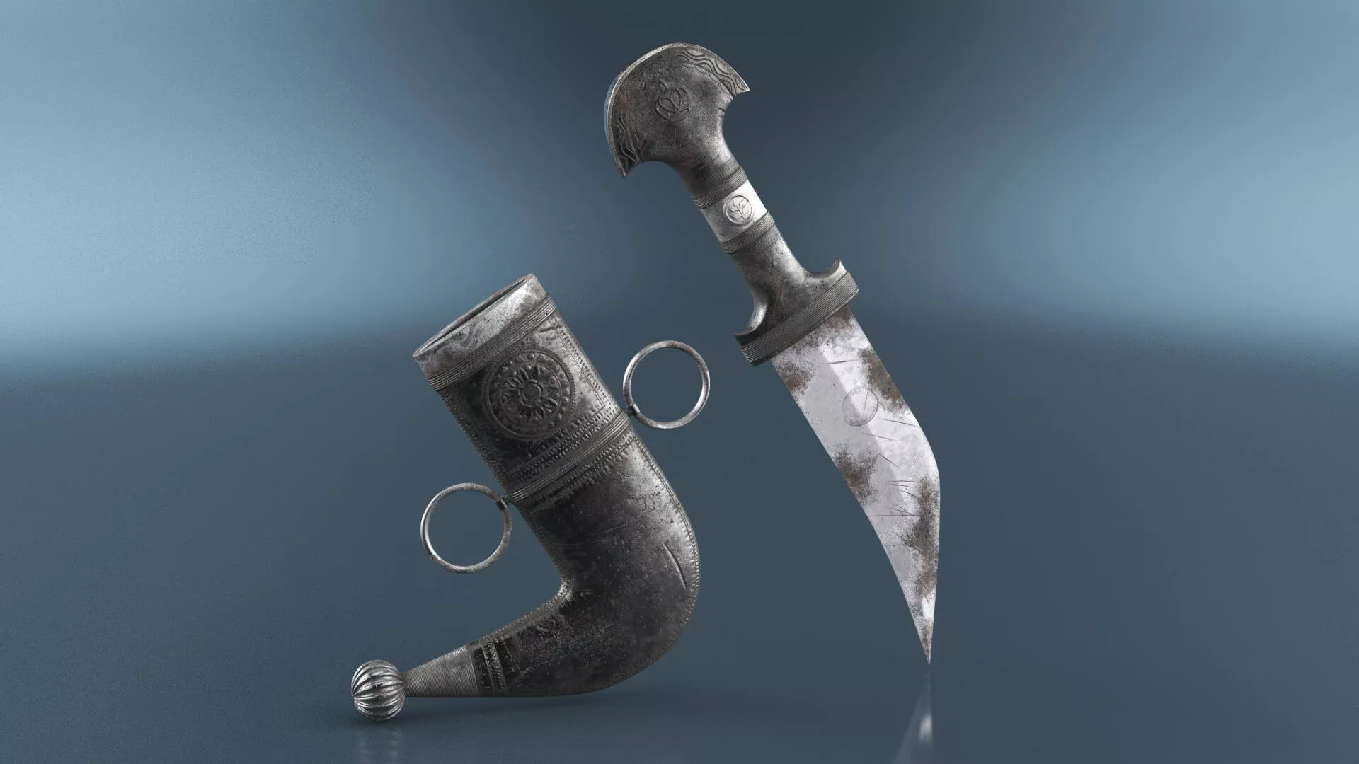 Antique Shibriya Dagger in Silver Sheath 3D model
