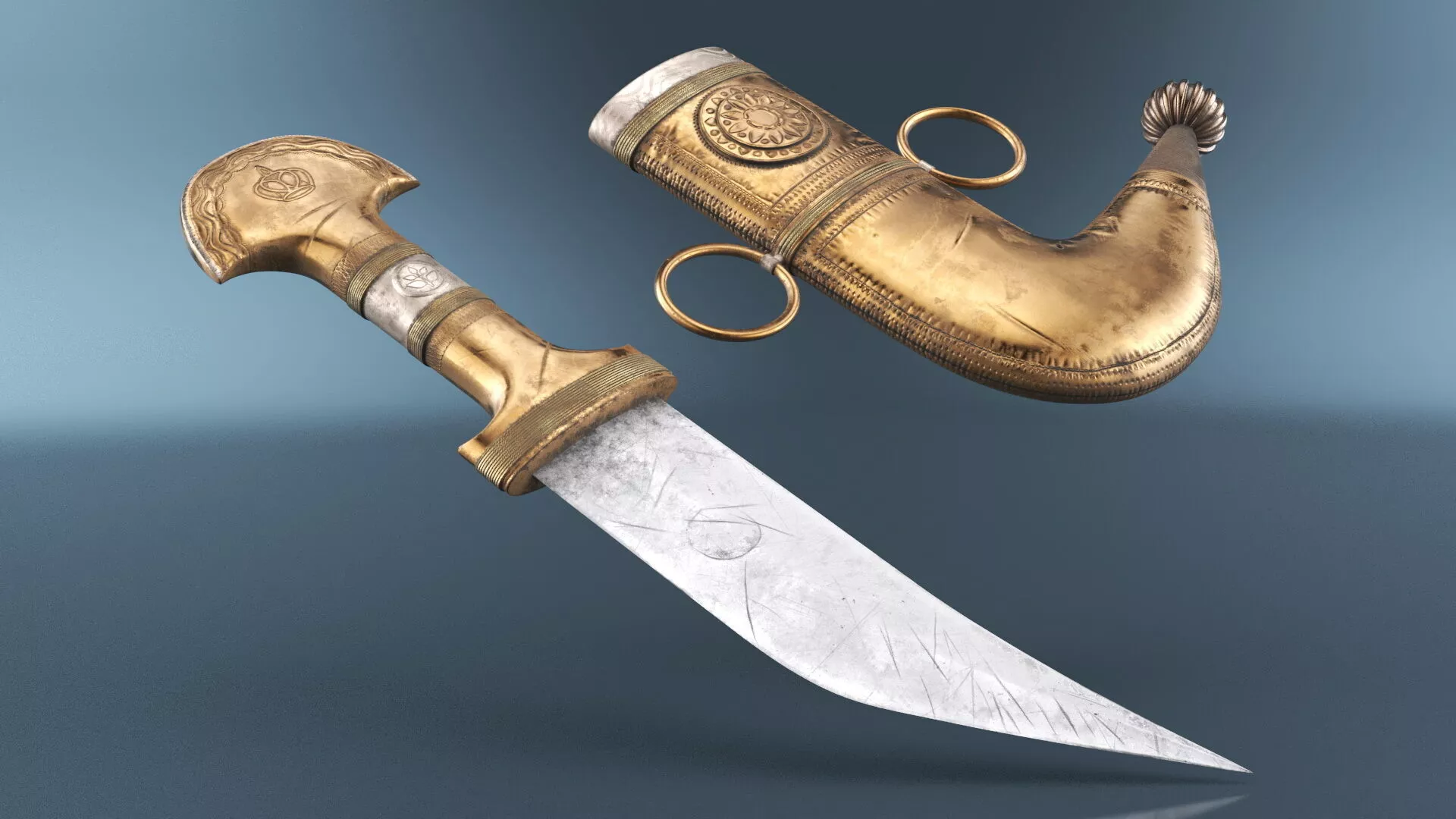 Antique Shibriya Dagger with Ornate Sheath 3D model