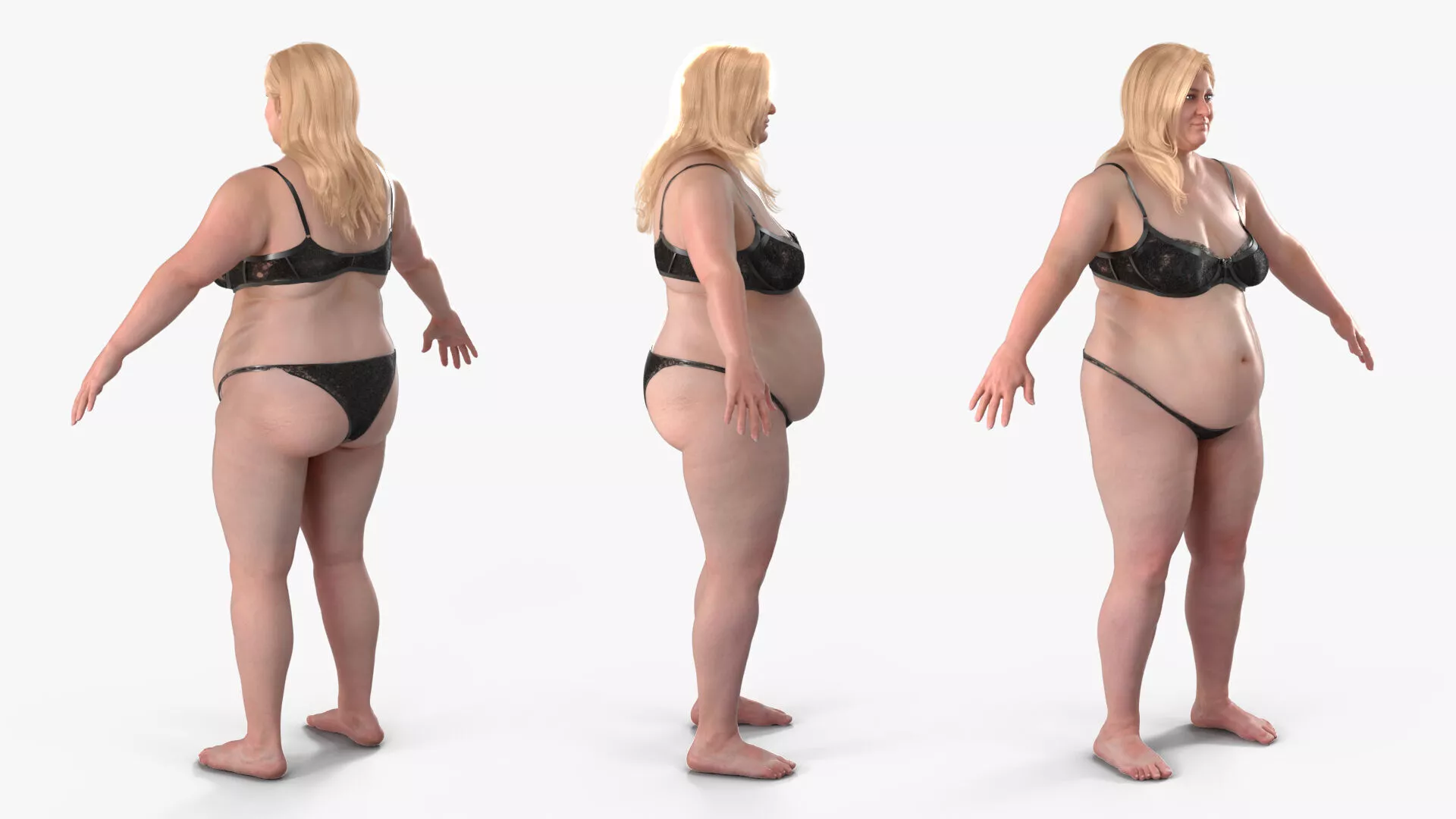 Plus Size Female in Black Underwear A-Pose 3D model