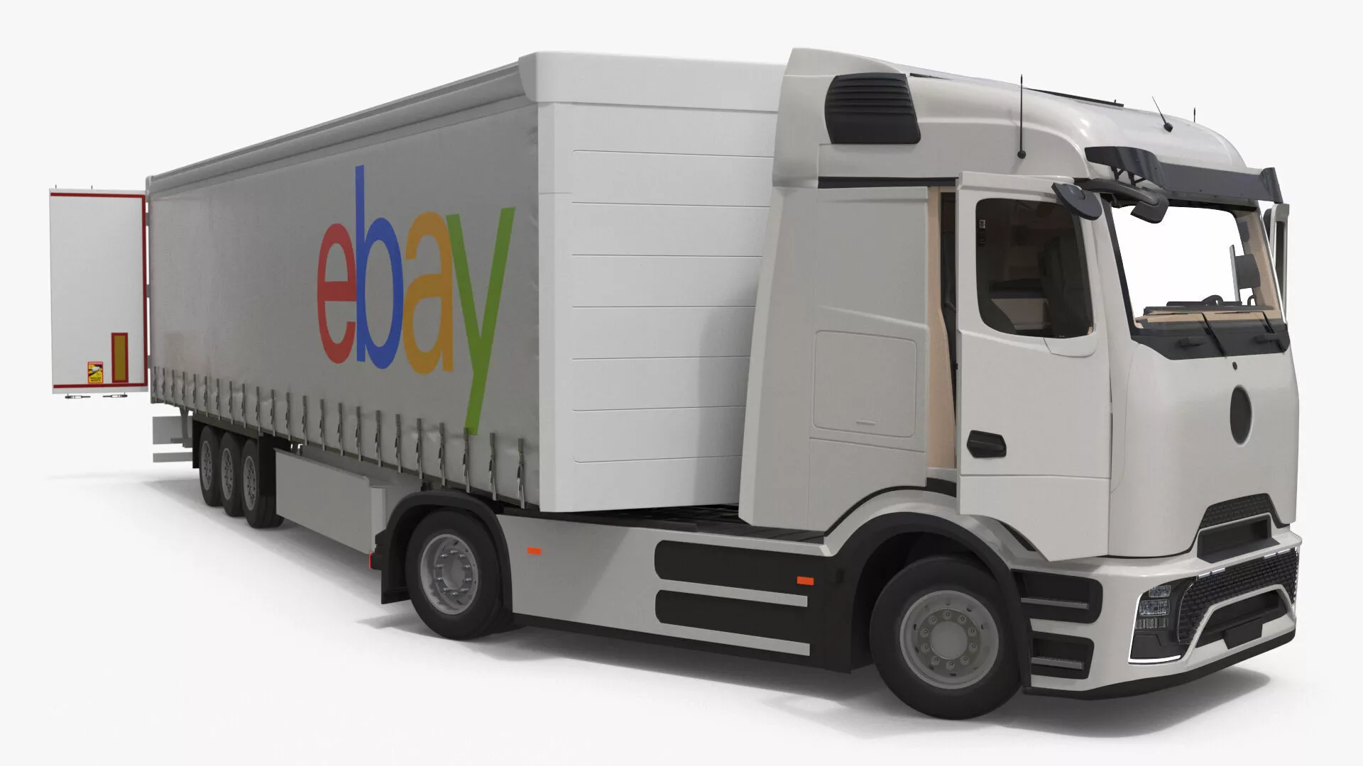 Electric Truck with eBay Trailer Rigged 3D model