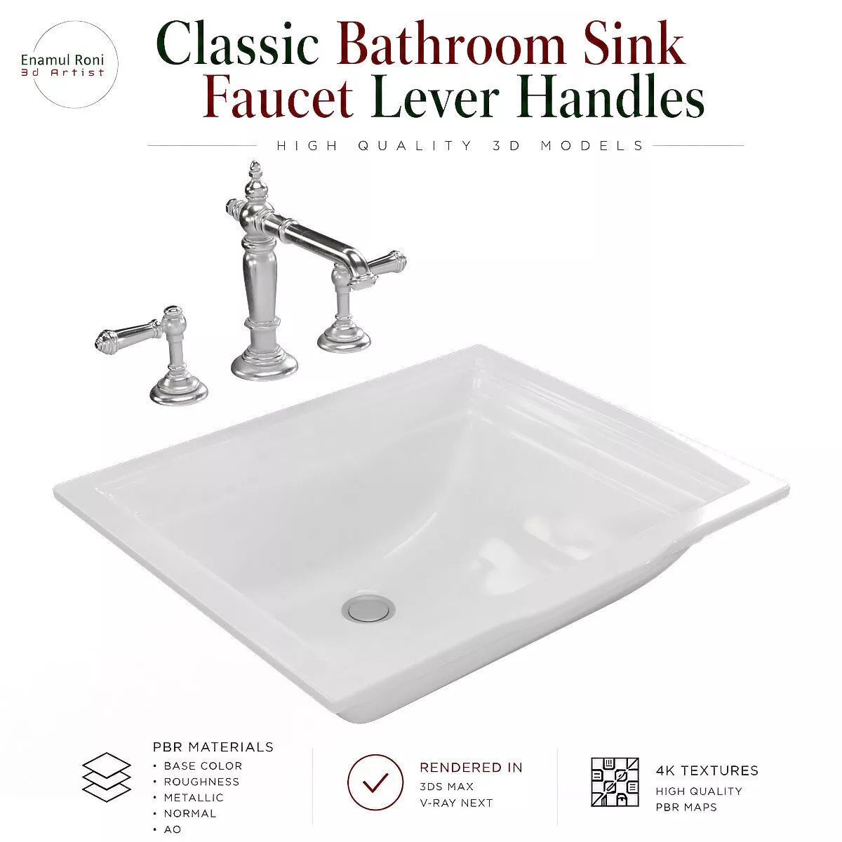 Classic Bathroom Sink Faucet Lever Handles 3D model