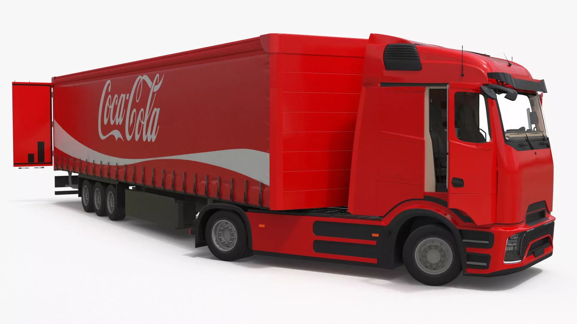 Electric Truck with Coca-Cola Trailer Rigged 3D model