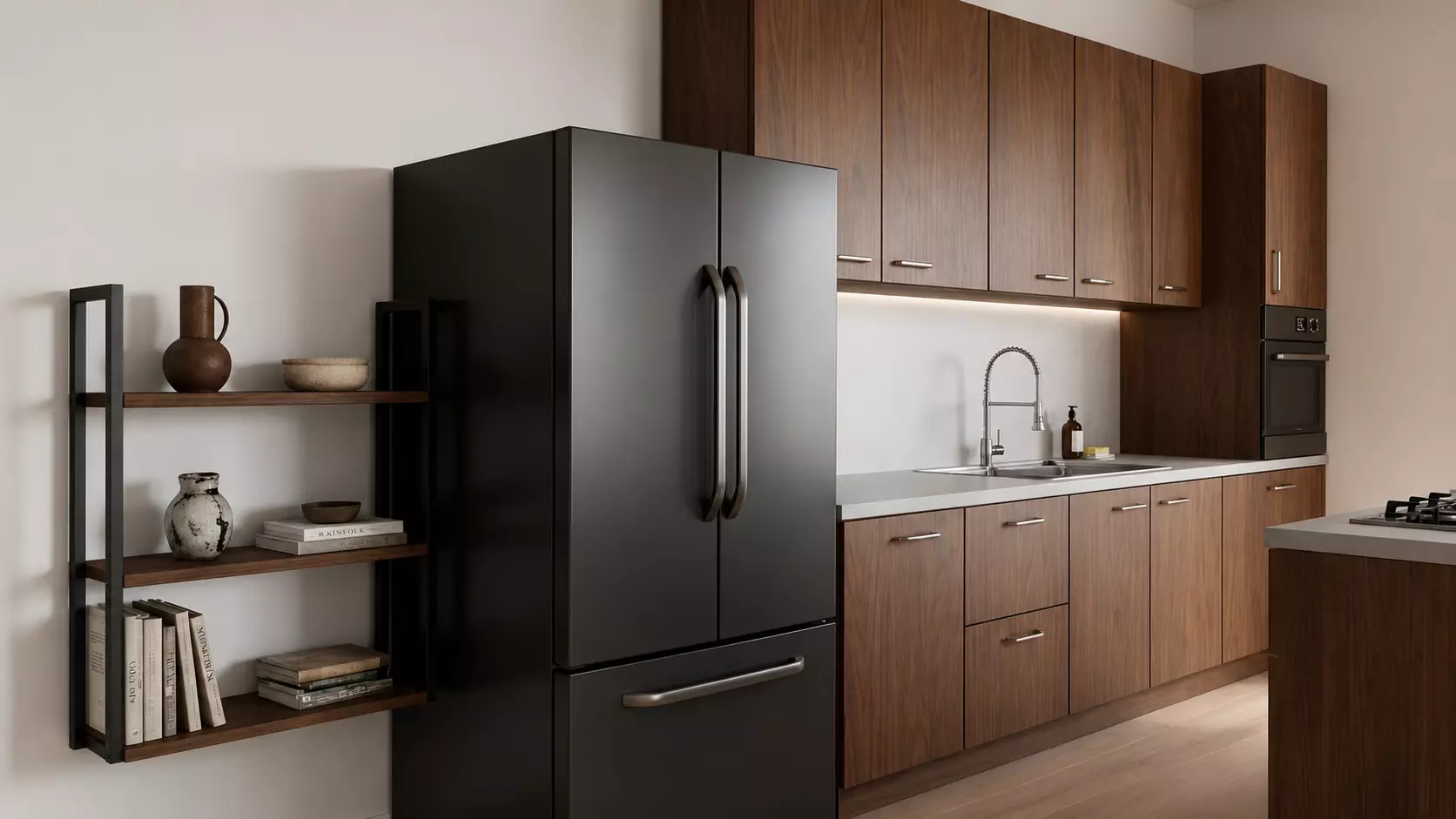 Modern Black French Door Refrigerator - Revit BIM 3D model
