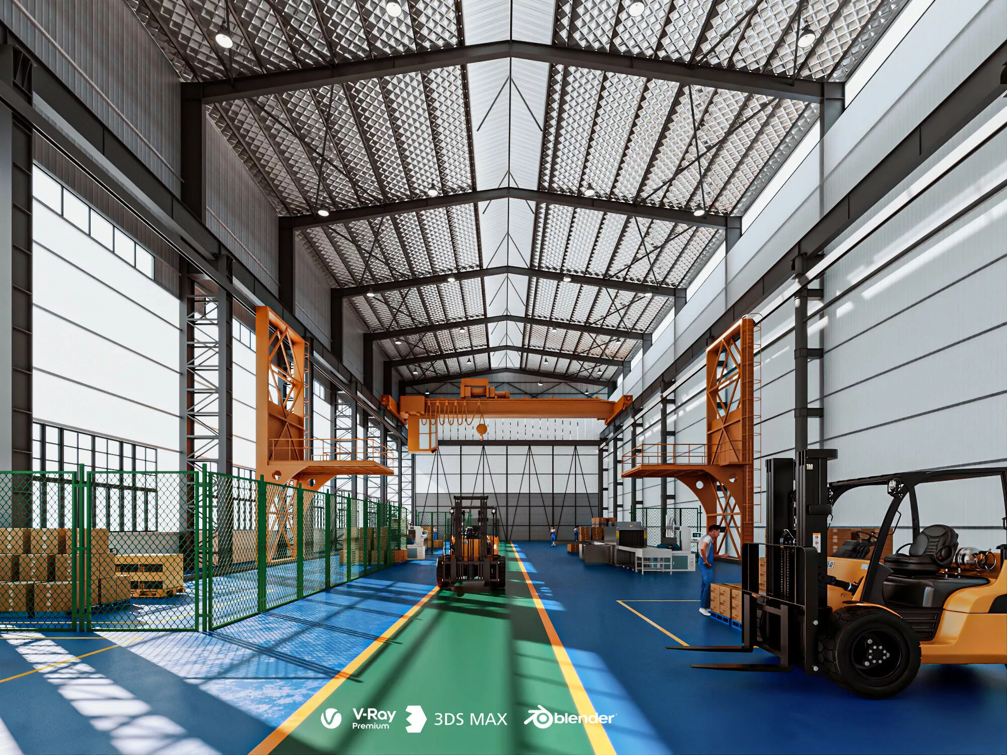 Interior of an industrial warehouse Low-poly 3D model