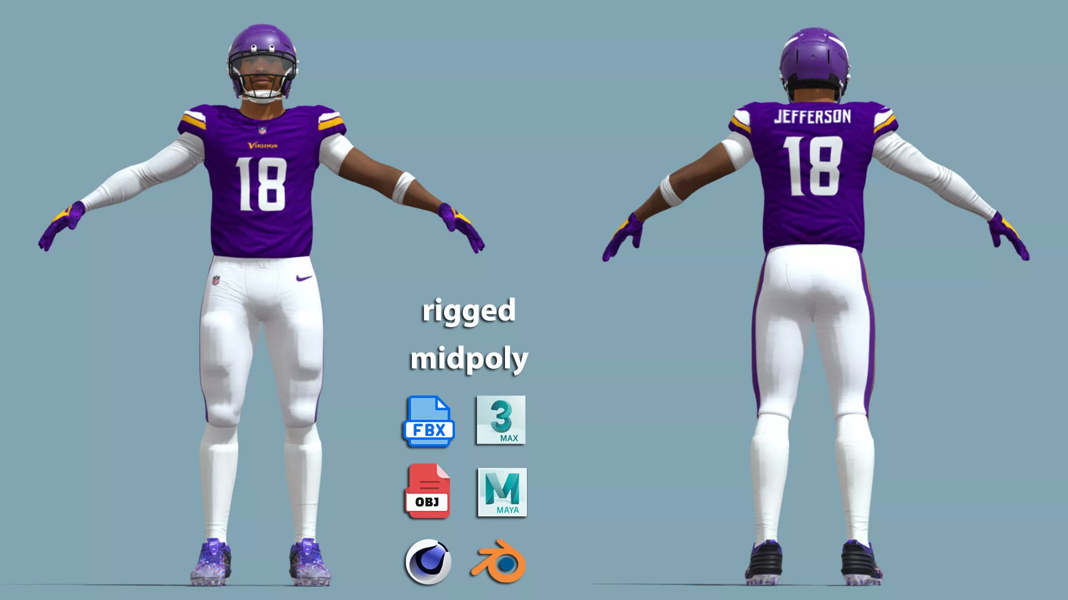 A-Pose Rigged Justin Jefferson Minnesota Vikings NFL 3d model 3D model