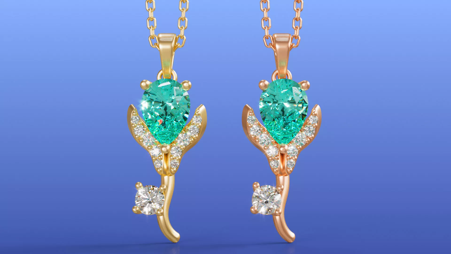 Flower Branch Diamond Pendant Pear-Cut Gemstone Tulip Bud 3D print model