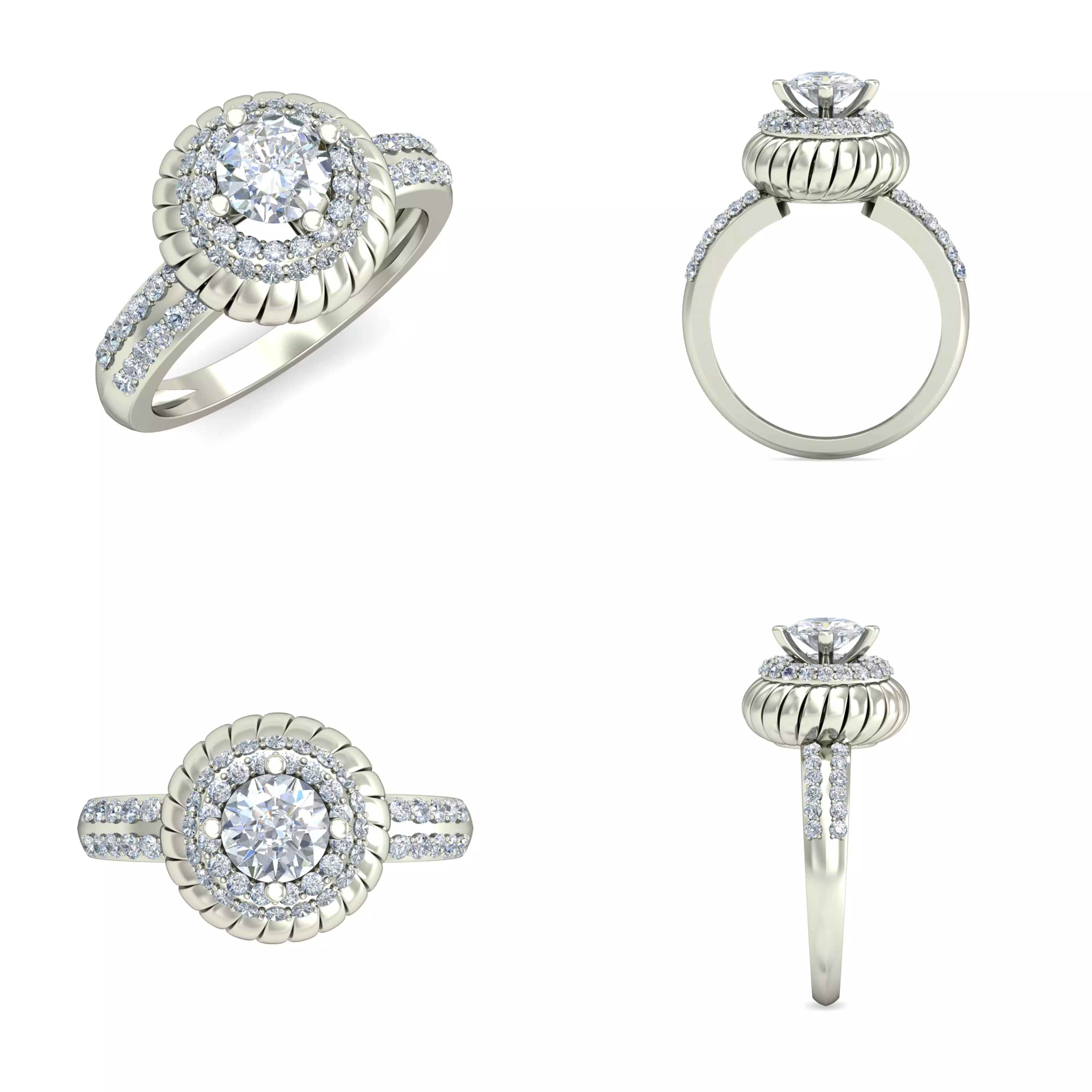 Vintage Double Halo Ring 3DM CAD Jewelry Design Model 3D print model