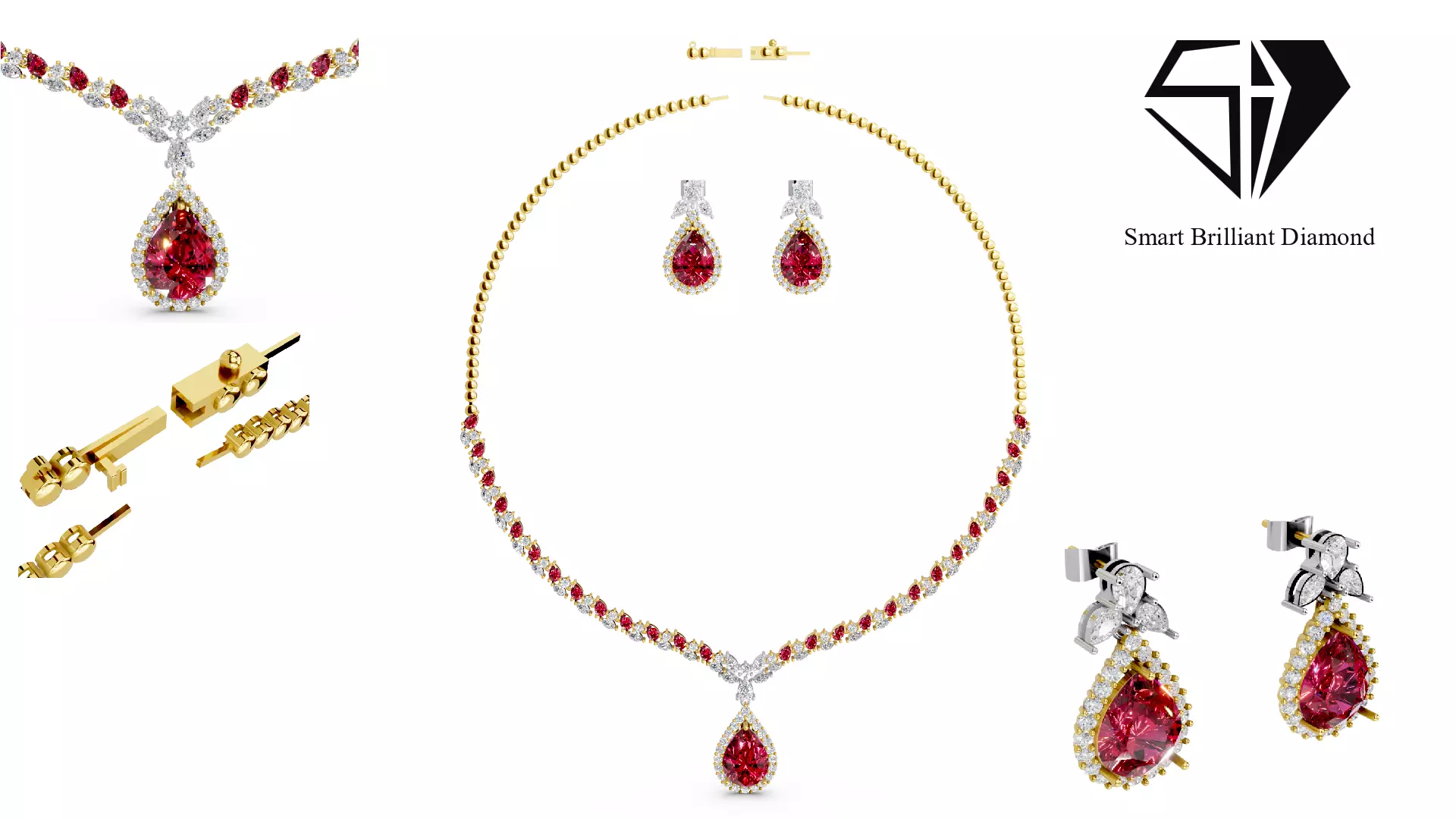 Royal Gold Necklace Earrings Set Luxury Jewelry 3D Model js0041 3D print model