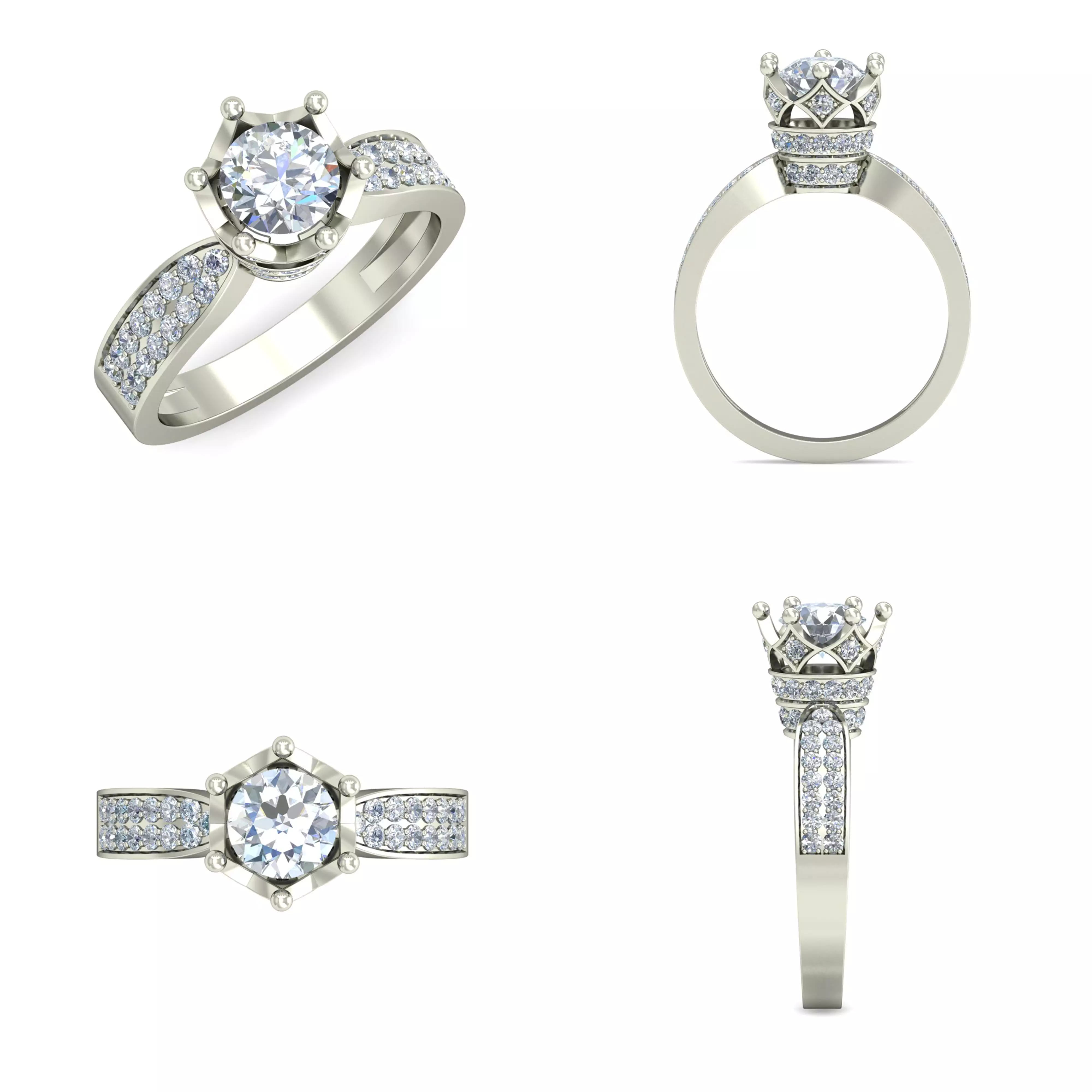 Royal Crown Solitaire Diamond Ring 3DM CAD Jewelry Model 3D print model