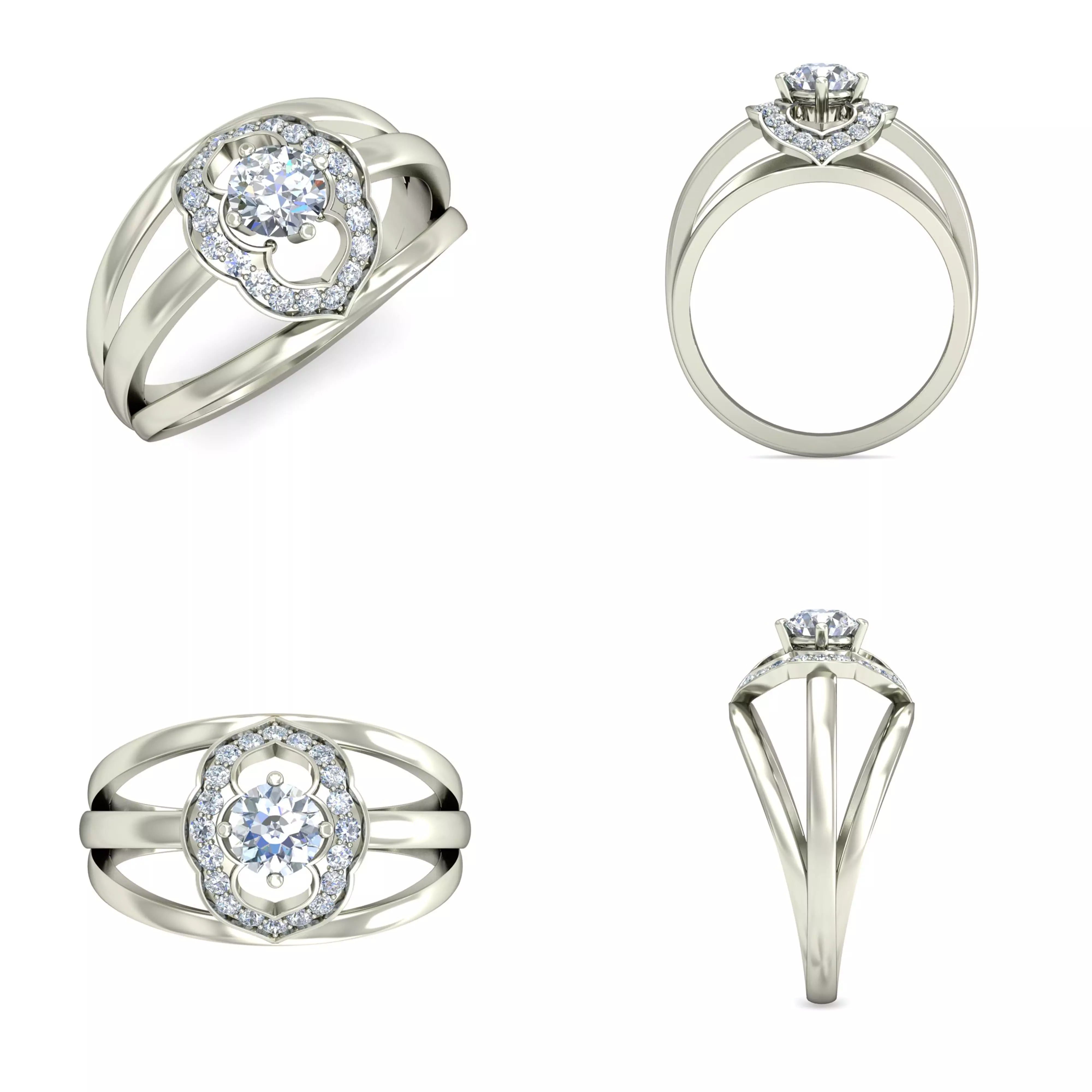 Modern Split Shank Diamond Ring 3DM CAD Model Design 3D print model