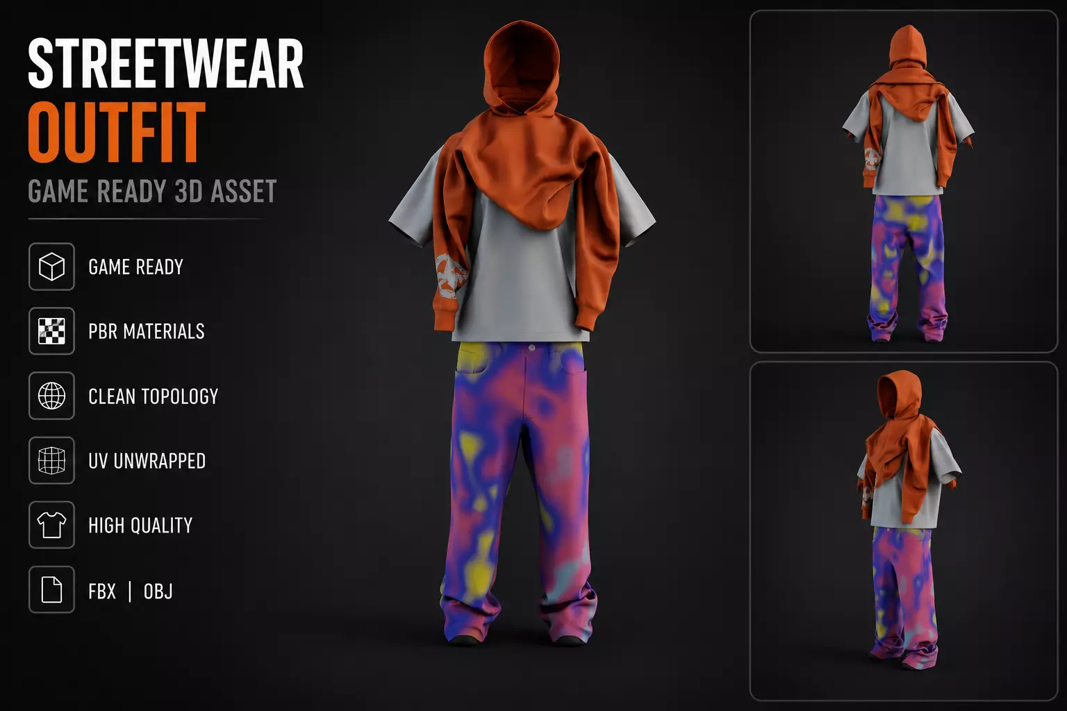 Game Ready Layered Streetwear Outfit PBR Clothing Low-poly 3D model