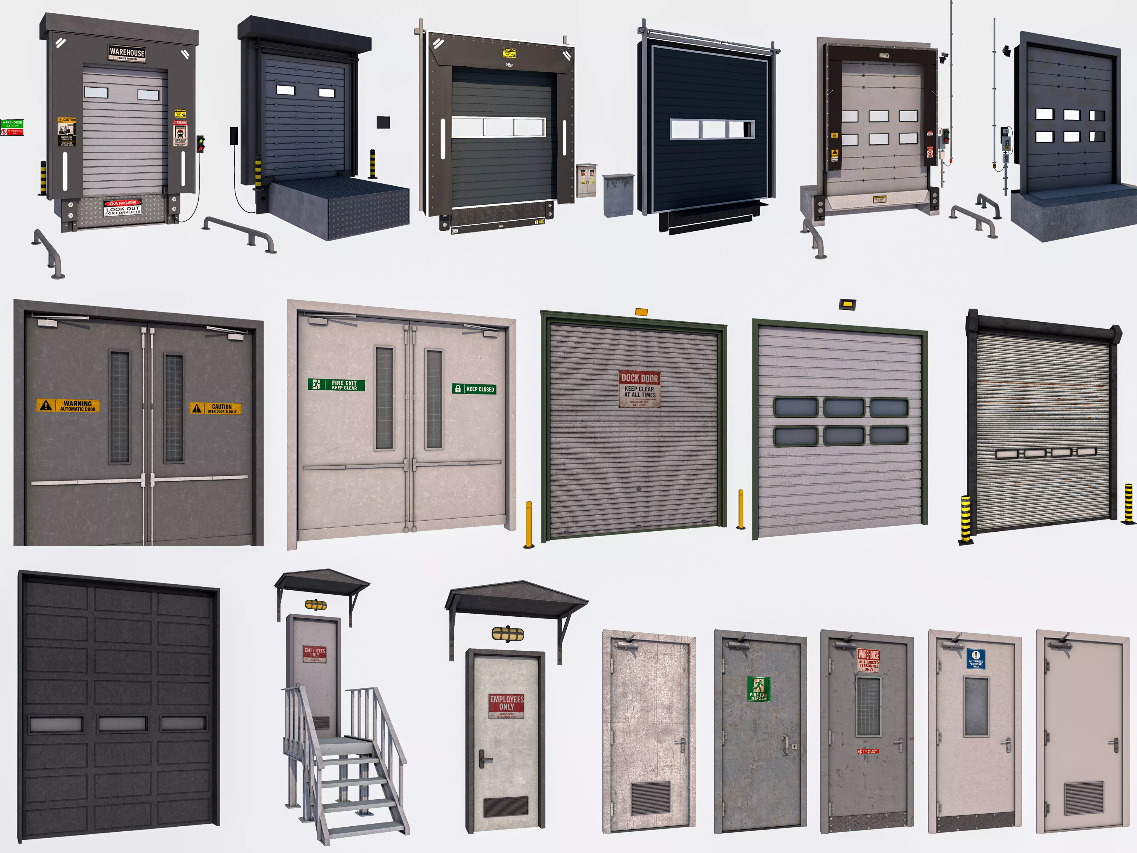 industrial doors pack Low-poly 3D model