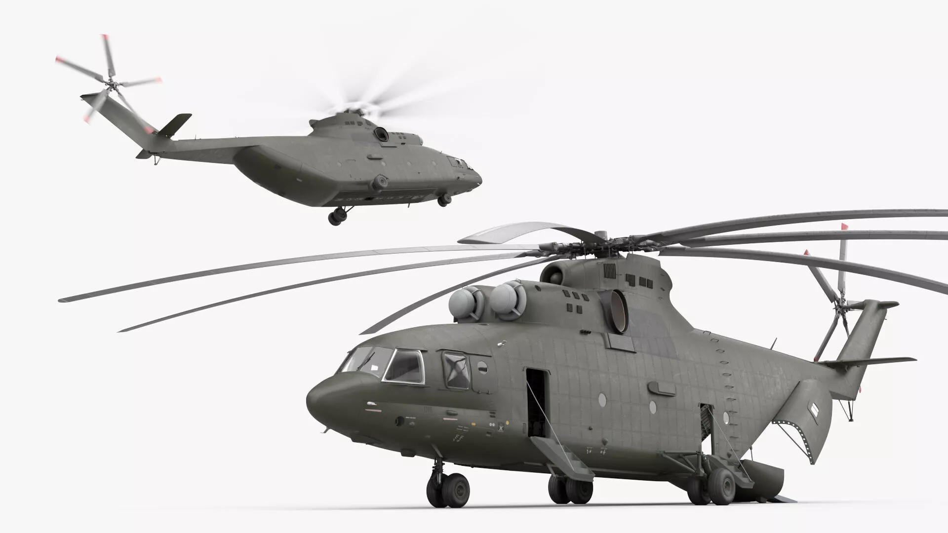 Extra Large Military Cargo Helicopter Green Rigged 3D model