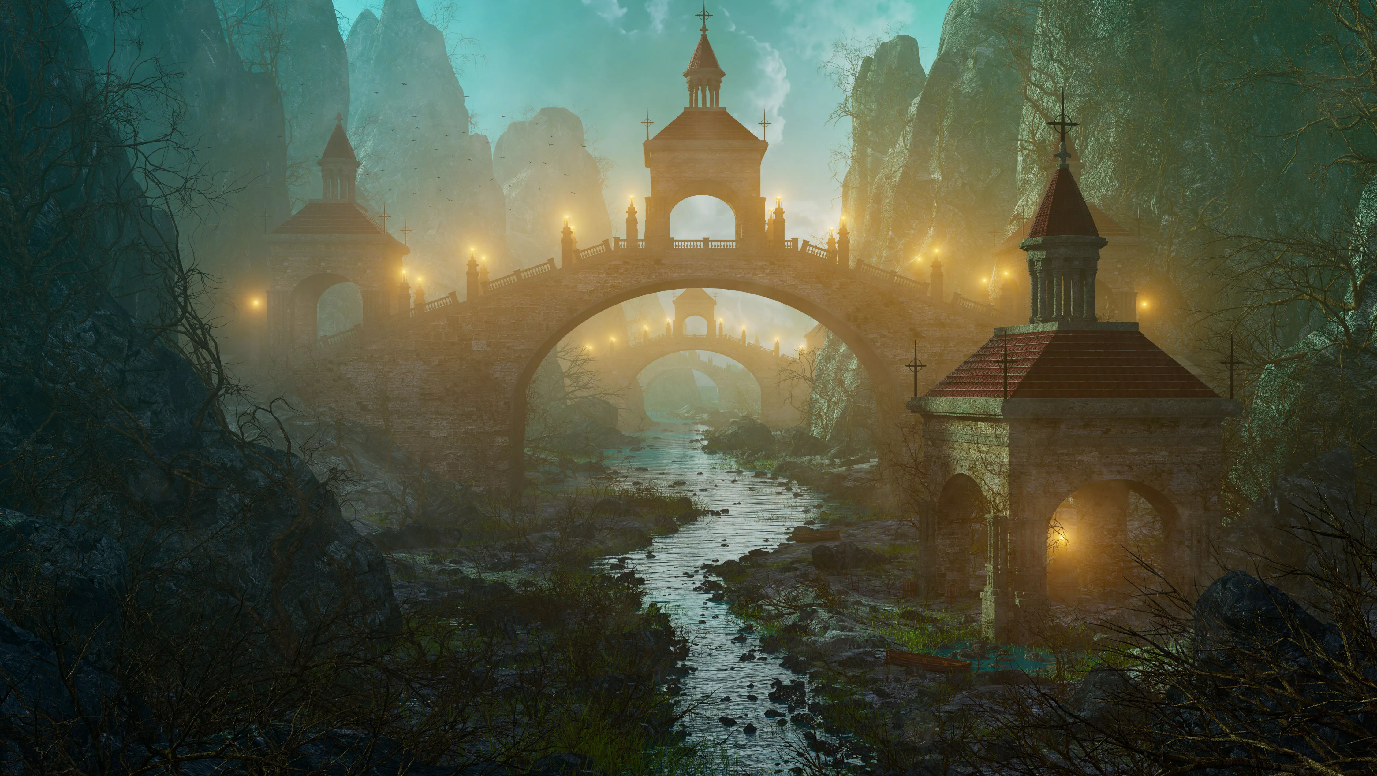 Fantasy Bridge River 3D model