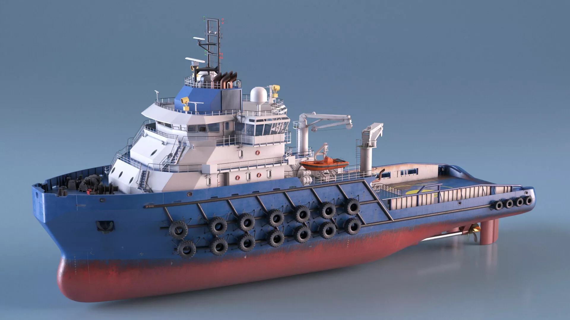 Ocean Support Vessel with Crane and Deck Winch Rigged 3D model