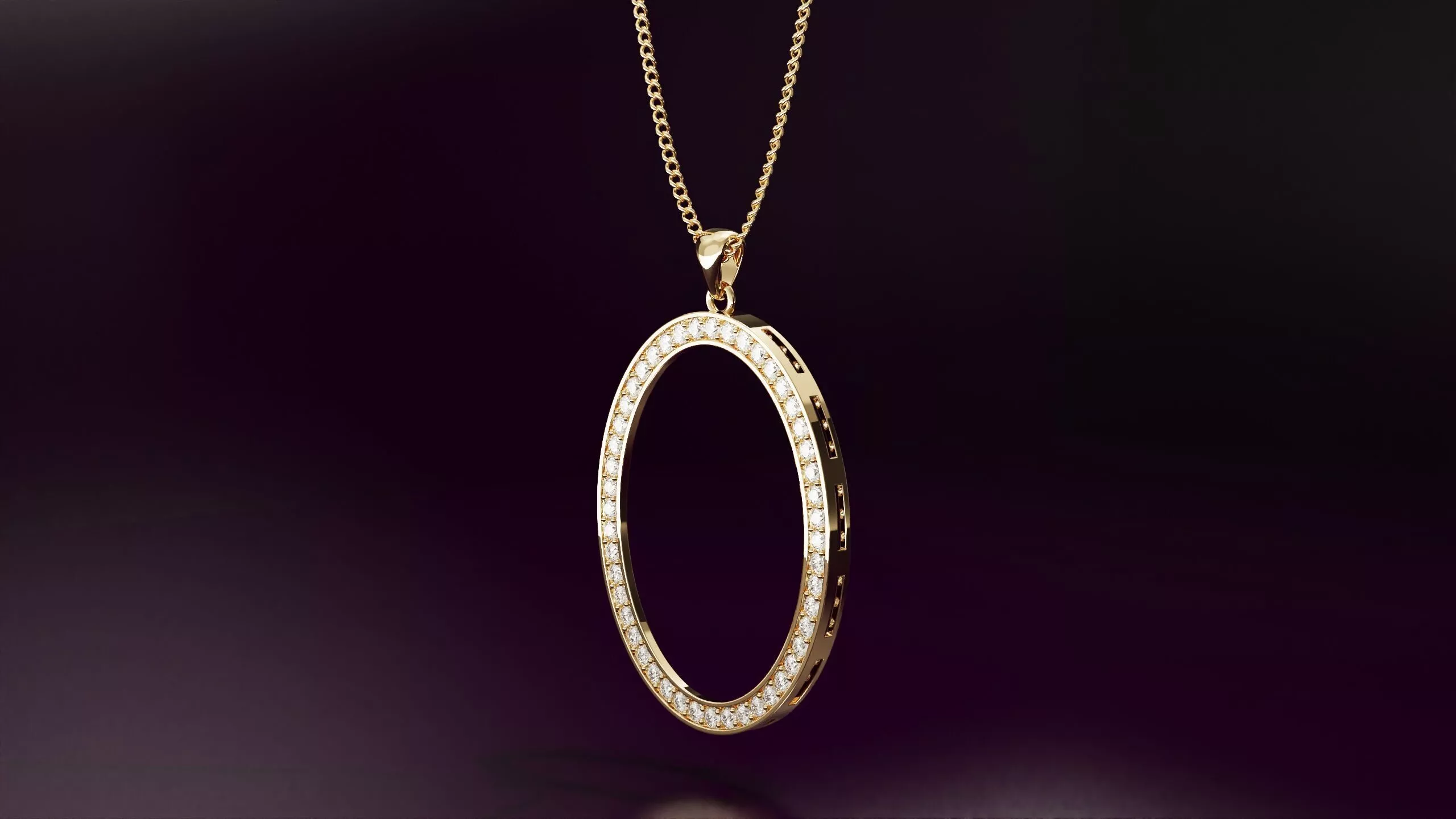 Ellipse pendant with round diamonds 40mm 3D print model