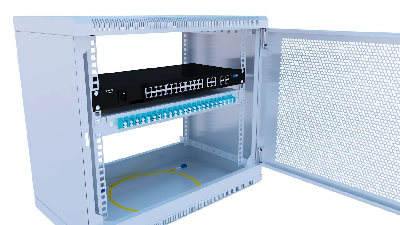 6U Wall Mount Network Cabinet with Patch Panel Ethernet Switch 3D model