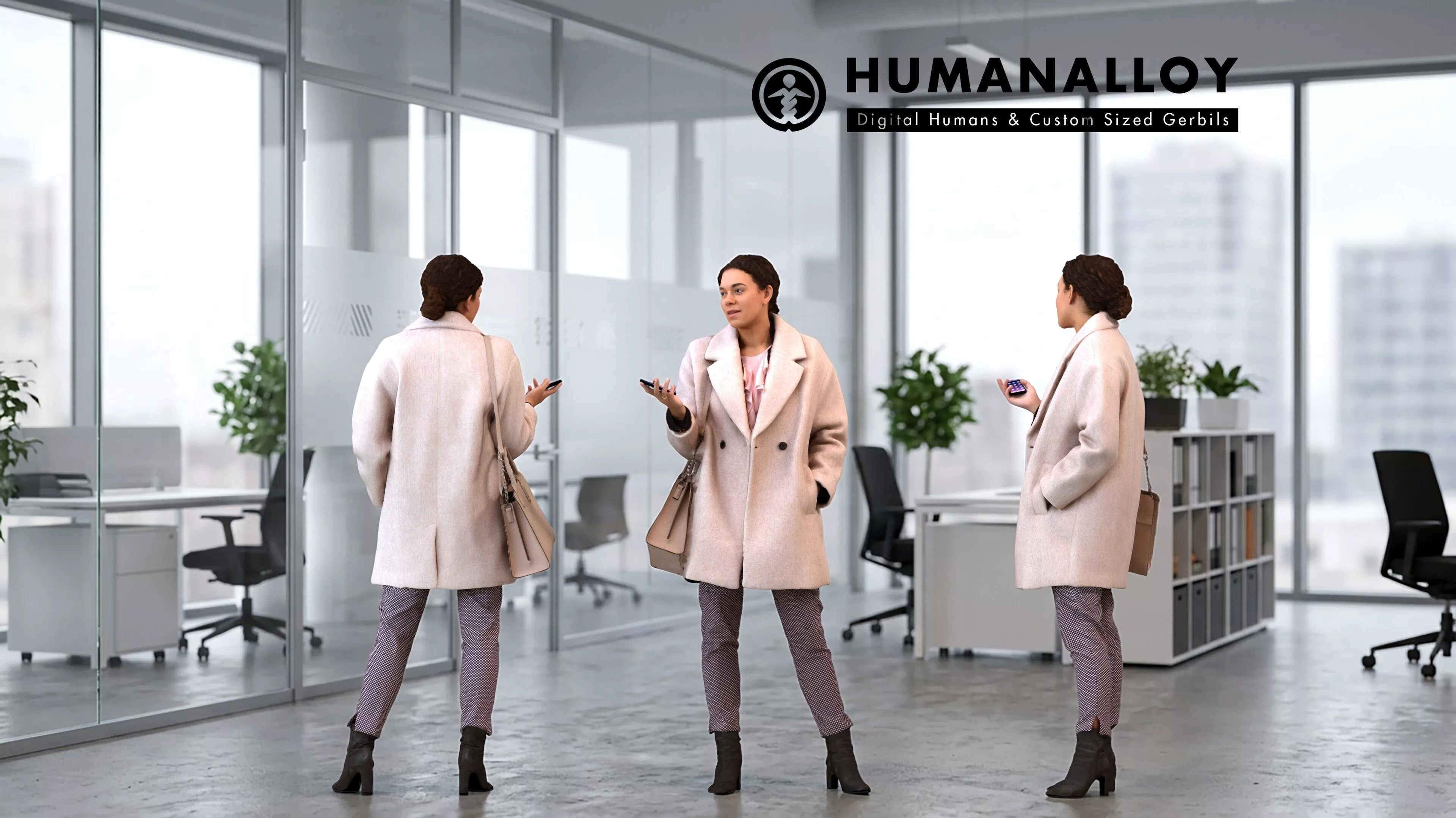 Adult Black woman standing in office wearing autumn or spring 3D model