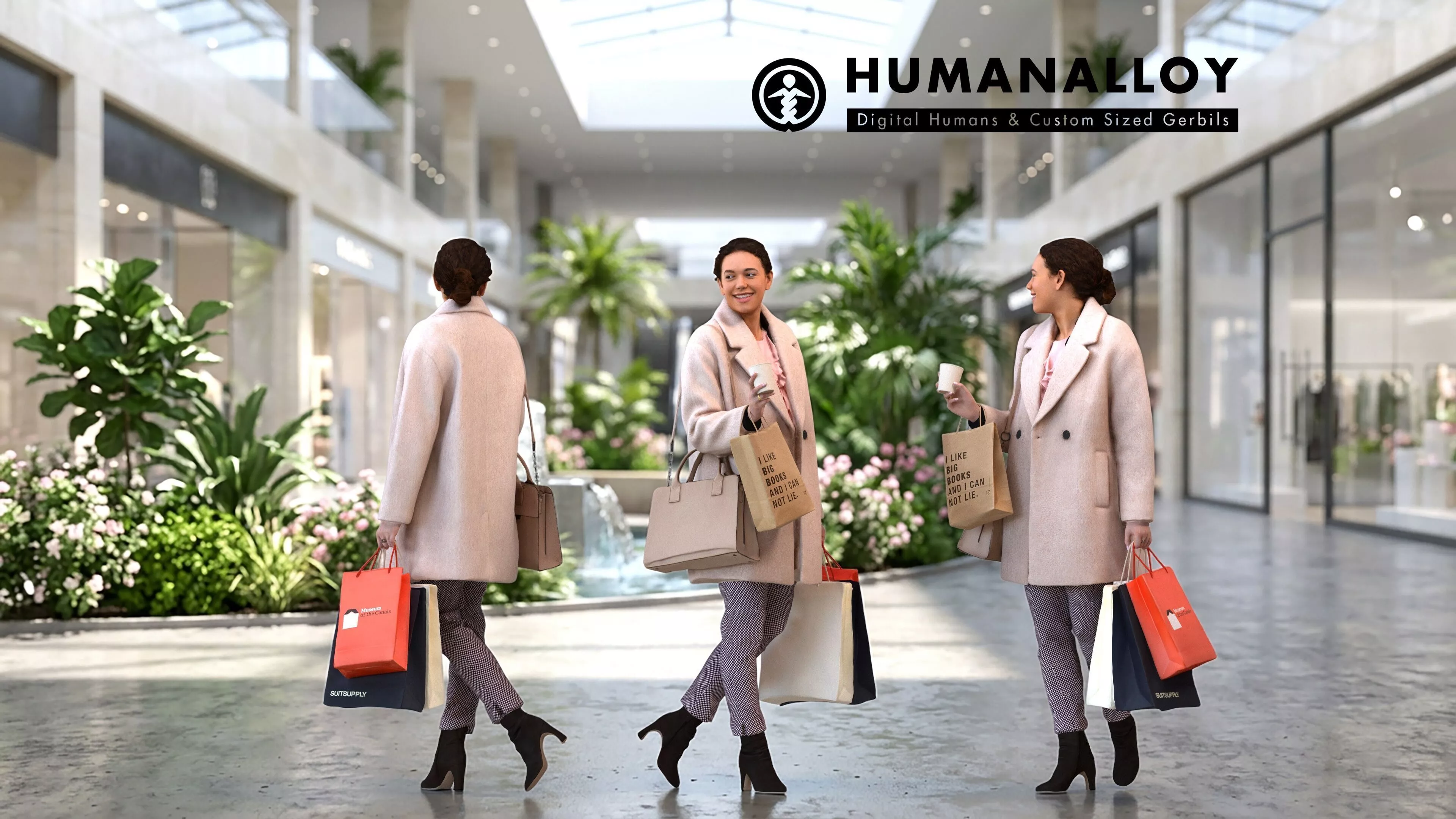 Adult Black woman walking with coffee in business attire 3D model