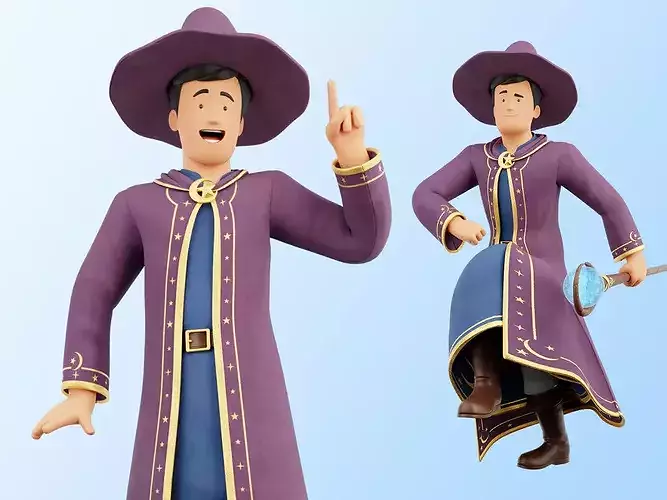 Cartoon Wizard Man Rigged