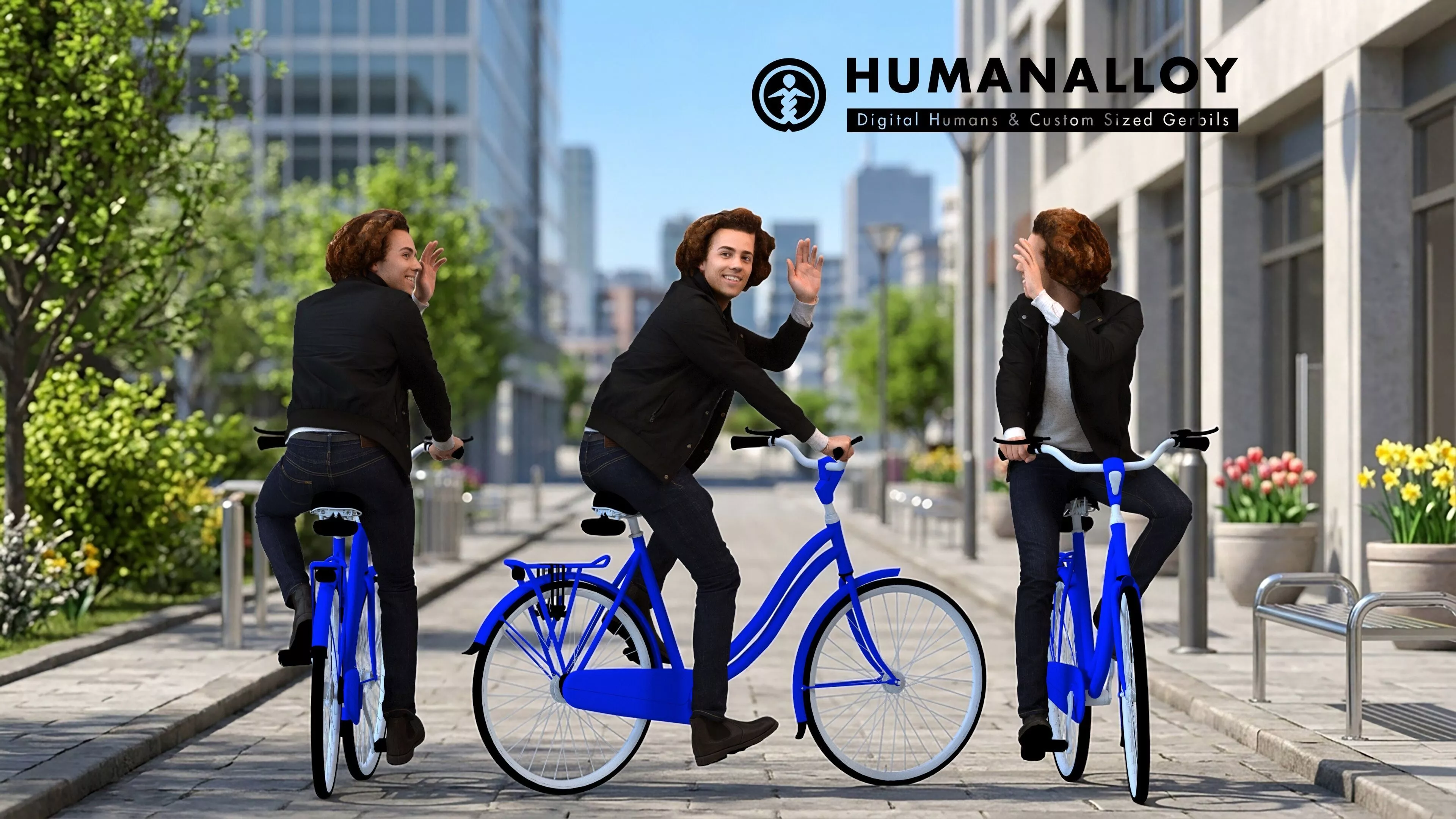 Adult Caucasian man cycling in public wearing transitional 3D model