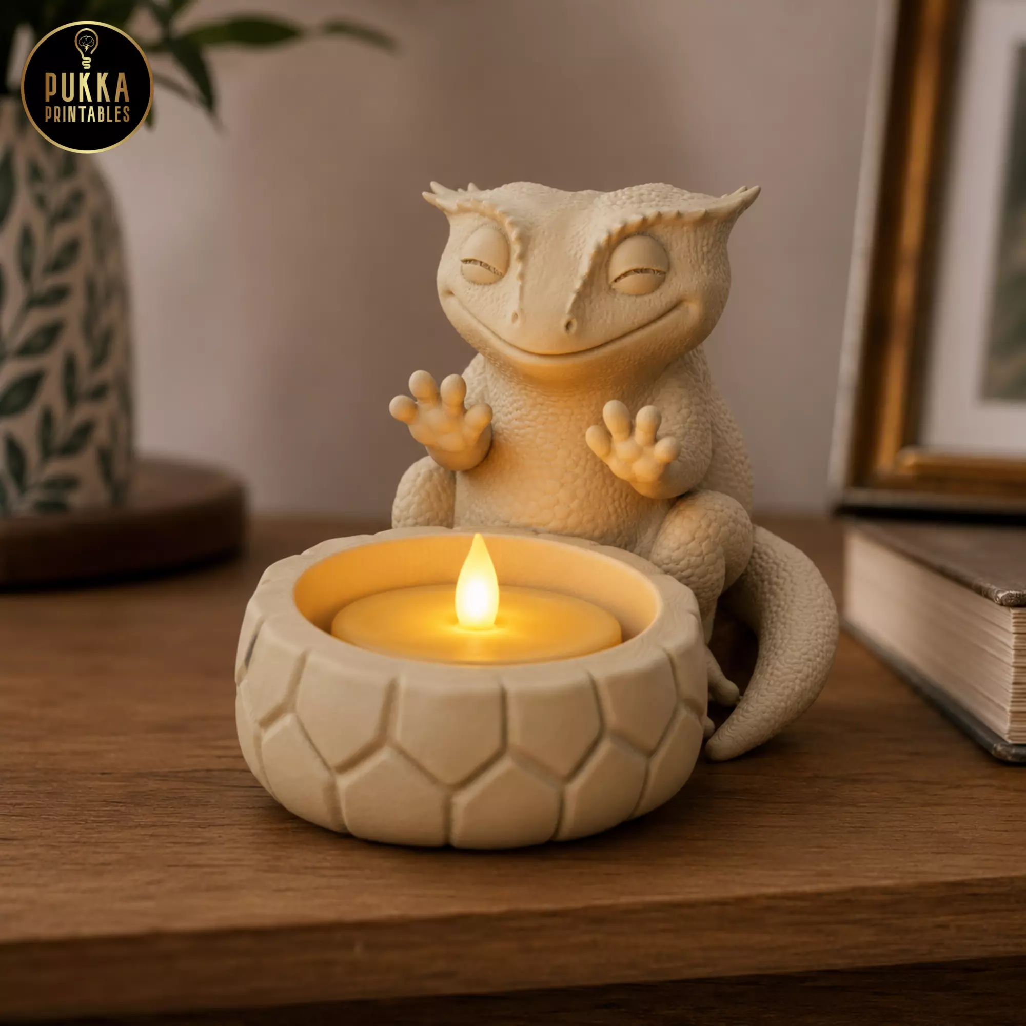 Crested Gecko Tea Light Holder printable STL for LED tea lights 3D print model