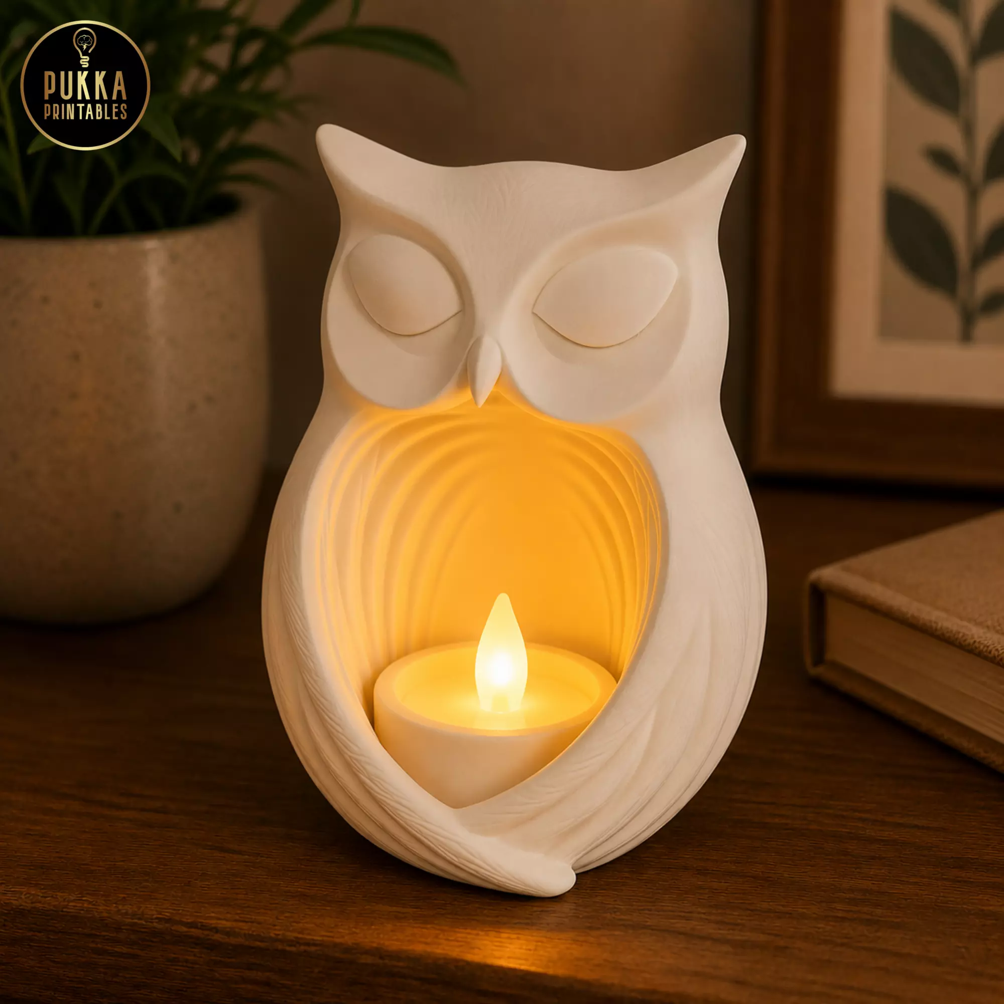 Owl Tea Light Holder STL 3D printable candle holder 3D print model