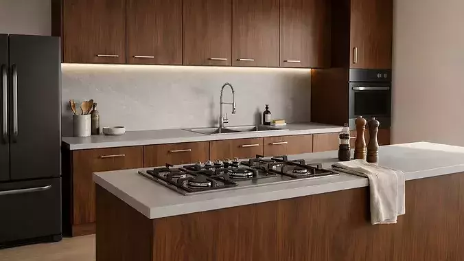 Modern Kitchen Island with Cooktop - Revit e 3D Formats
