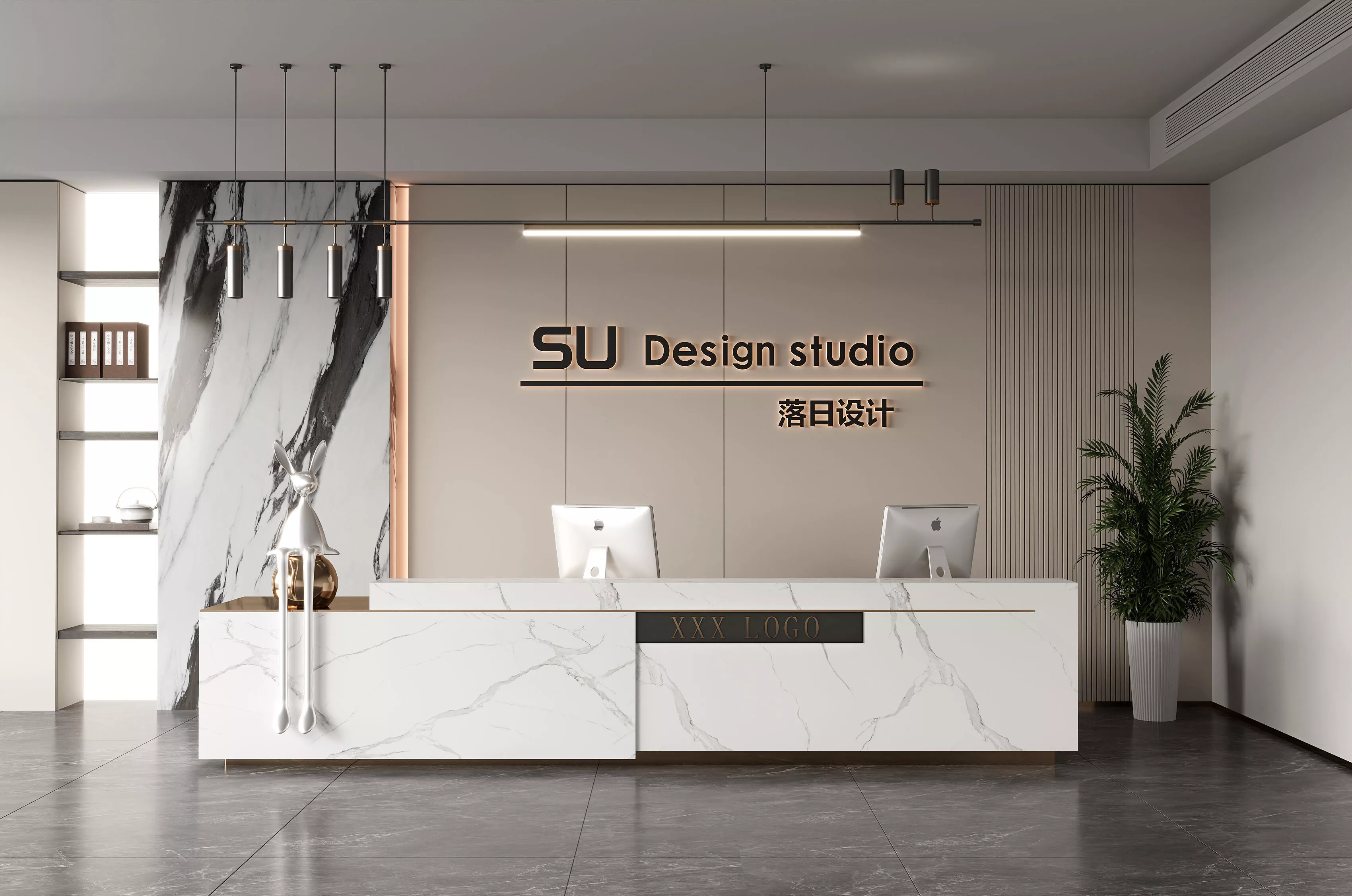 Office front desk reception hall 3D model