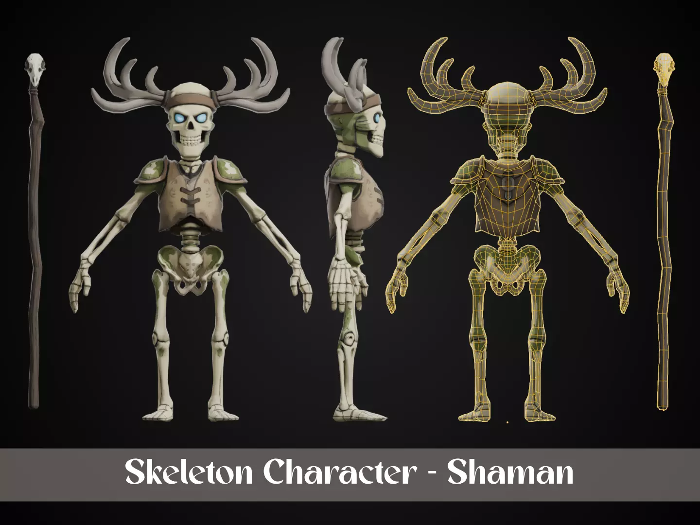 Stylized Skeleton Character - Shaman Low-poly 3D model