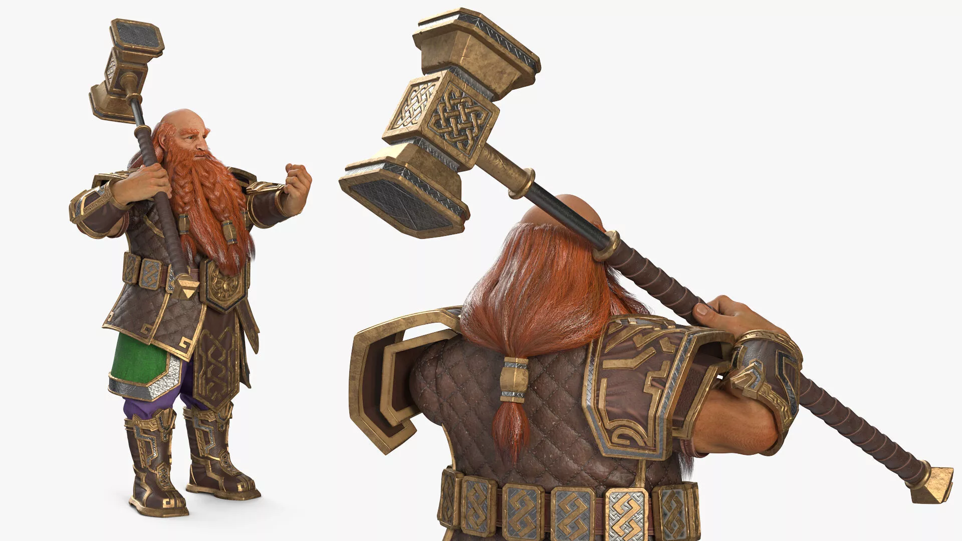 Dwarf Warrior with Hammer Rigged for Maya 3D model