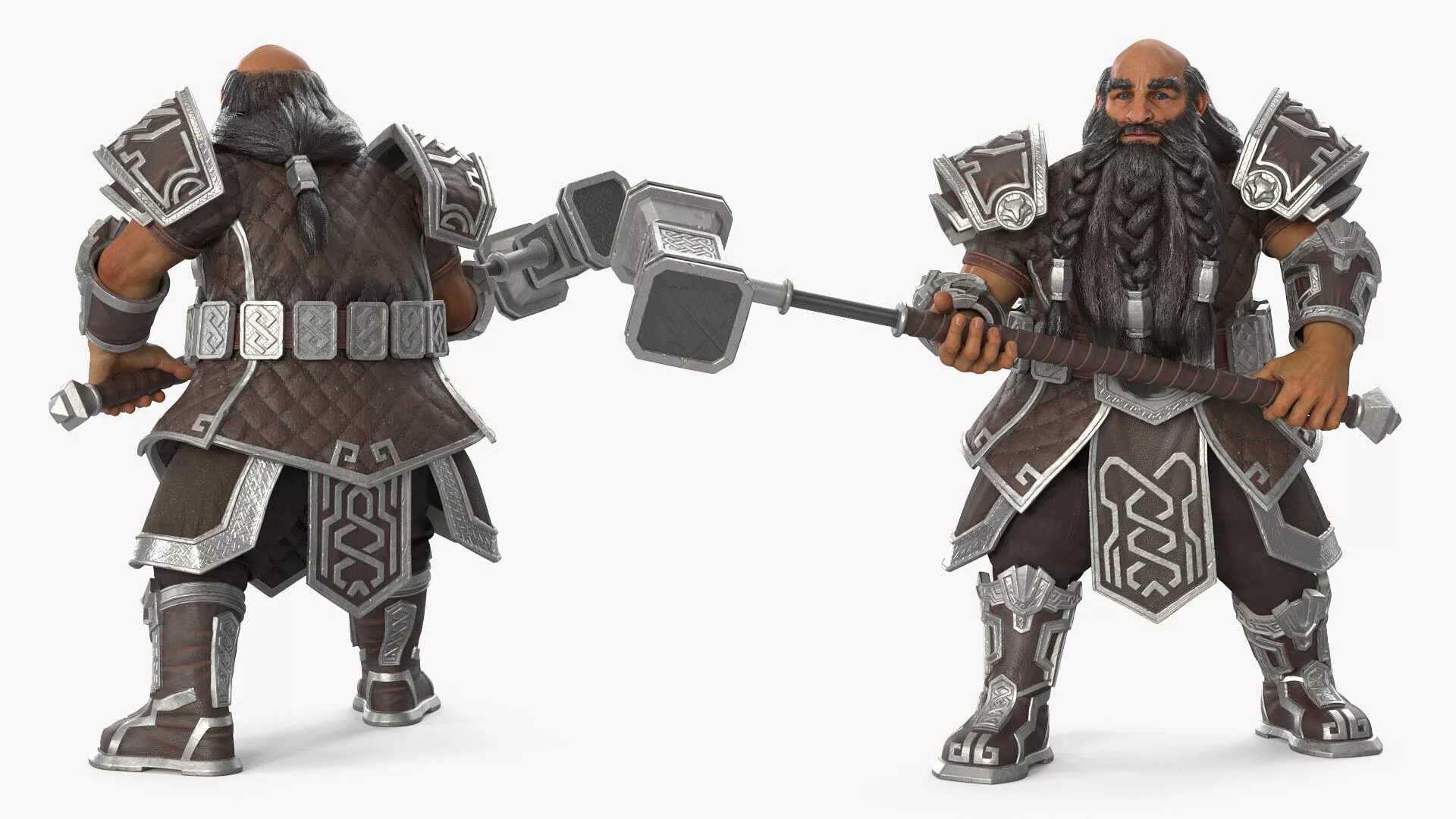 Dwarf Fighter with Hammer Rigged for Maya 3D model