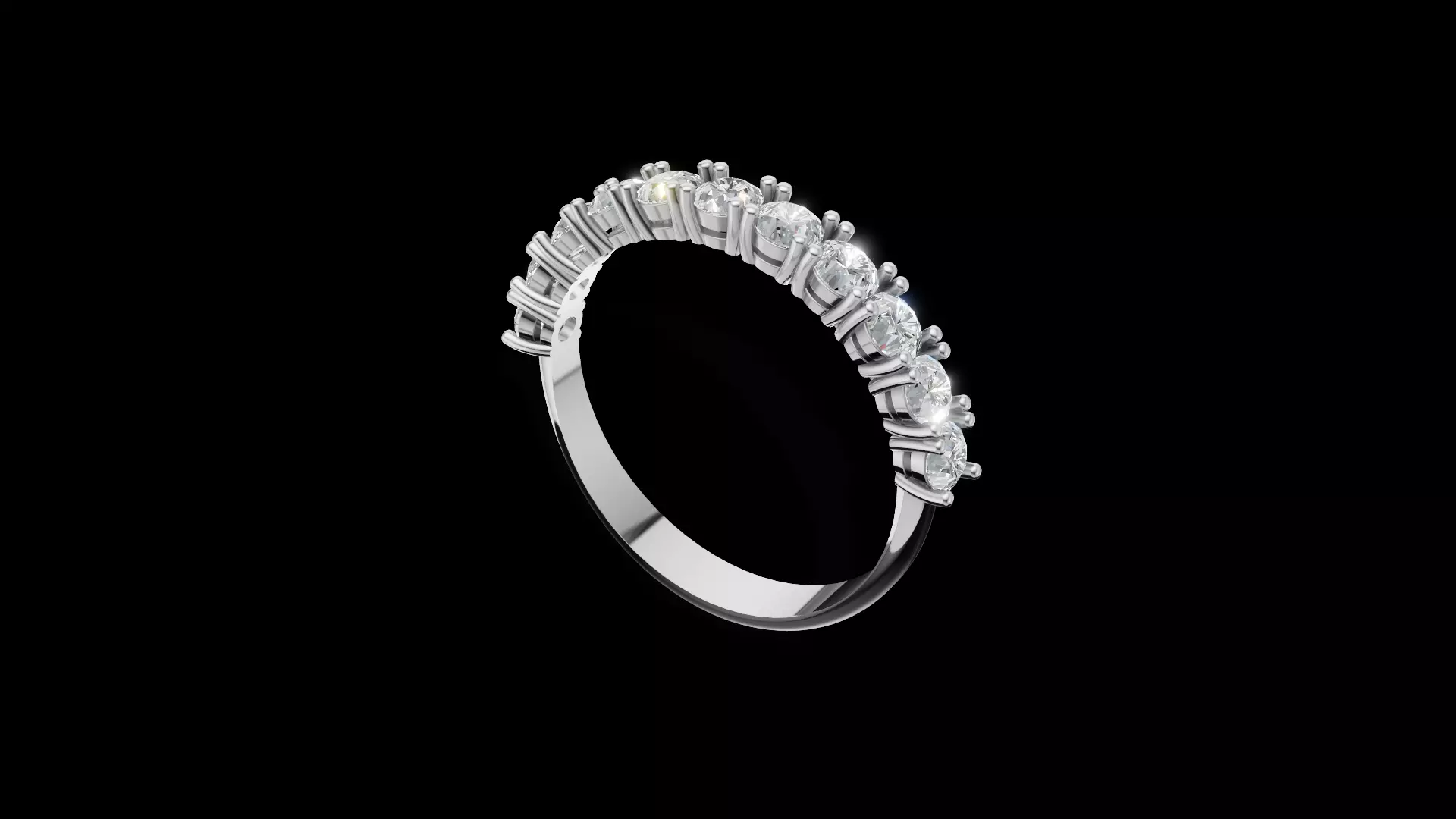 Diamond Half Eternity Ring 3 mm STL 3D print model