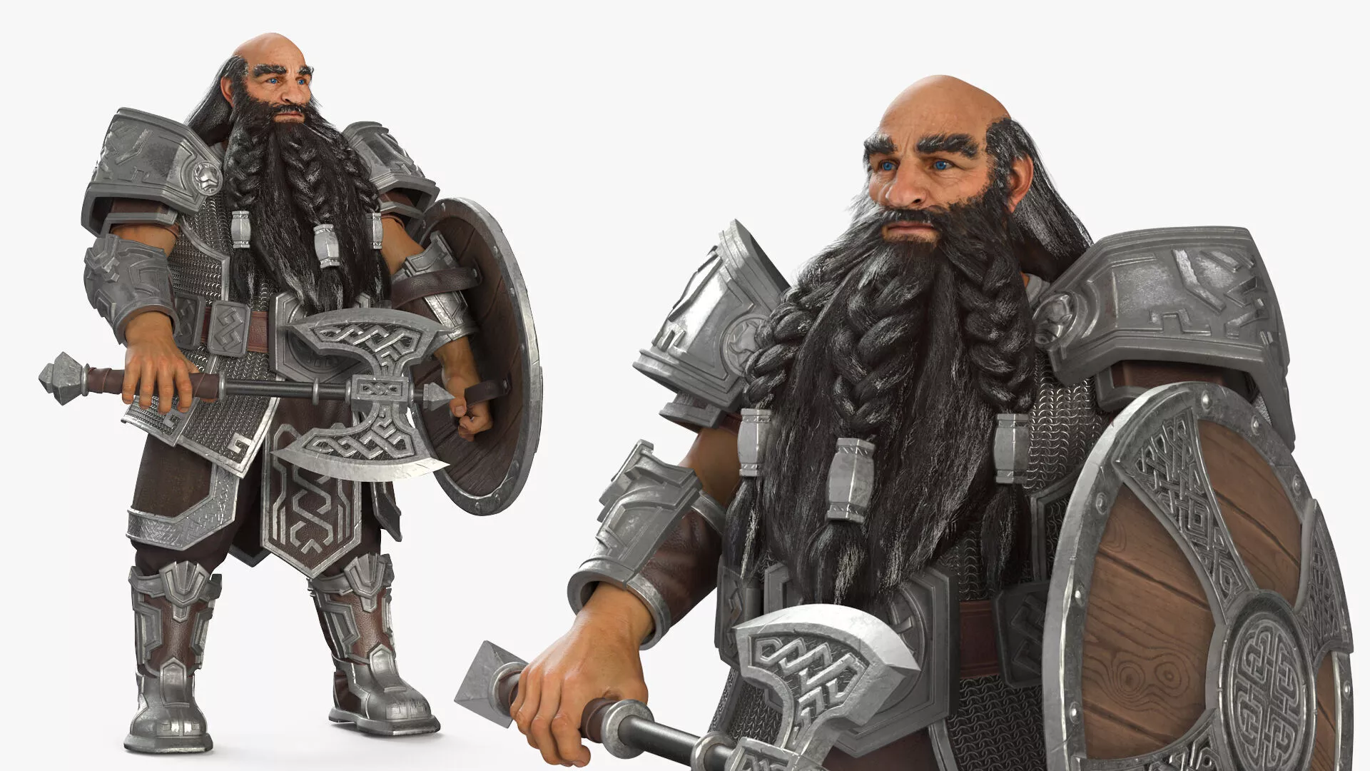 Game Dwarf Character in Chainmail Rigged for Cinema 4D 3D model