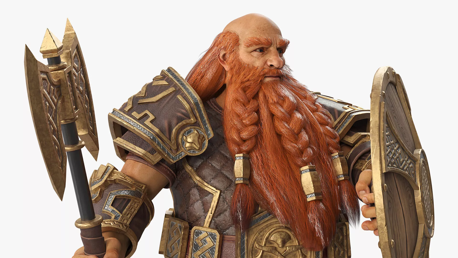Dwarf Warrior with Axe and Shield Rigged for Cinema 4D 3D model
