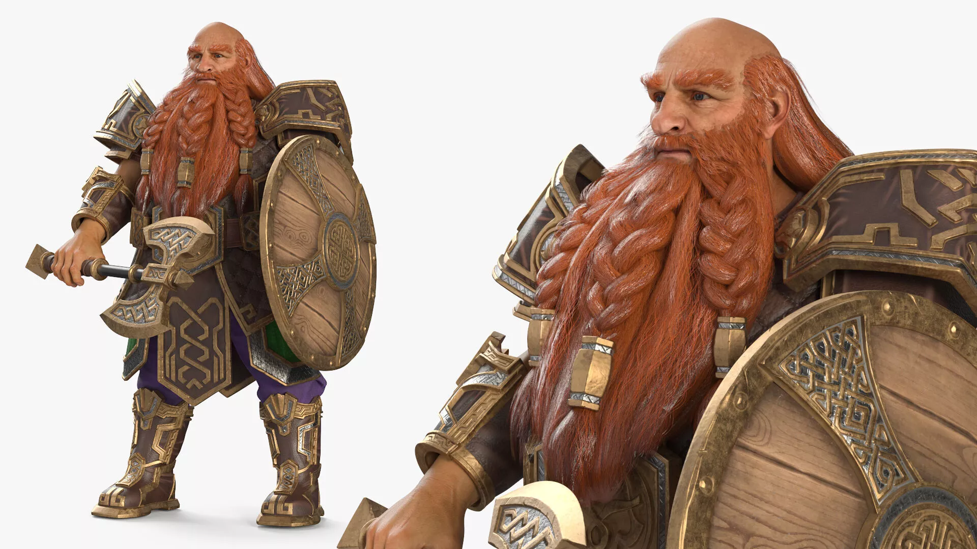 Dwarf Warrior with Axe and Shield Rigged for Maya 3D model