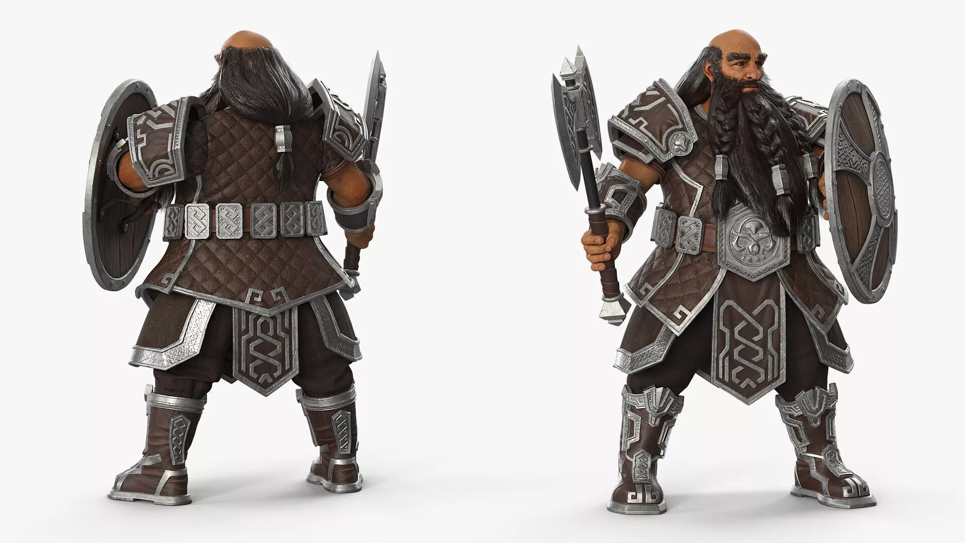 Dwarf Fighter with Axe and Shield Rigged for Maya 3D model