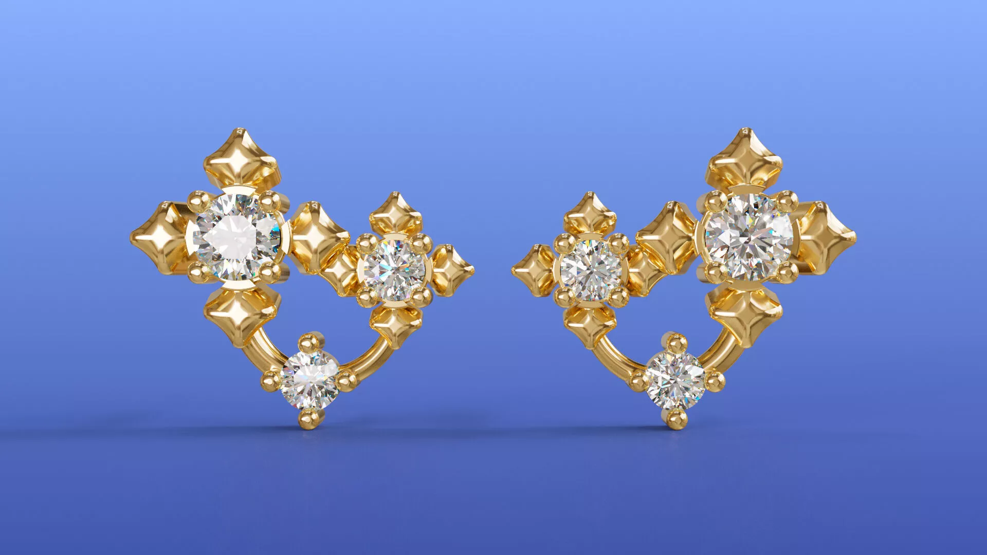 Cluster Star Diamond Stud Earrings Sparkle Design 3D print model