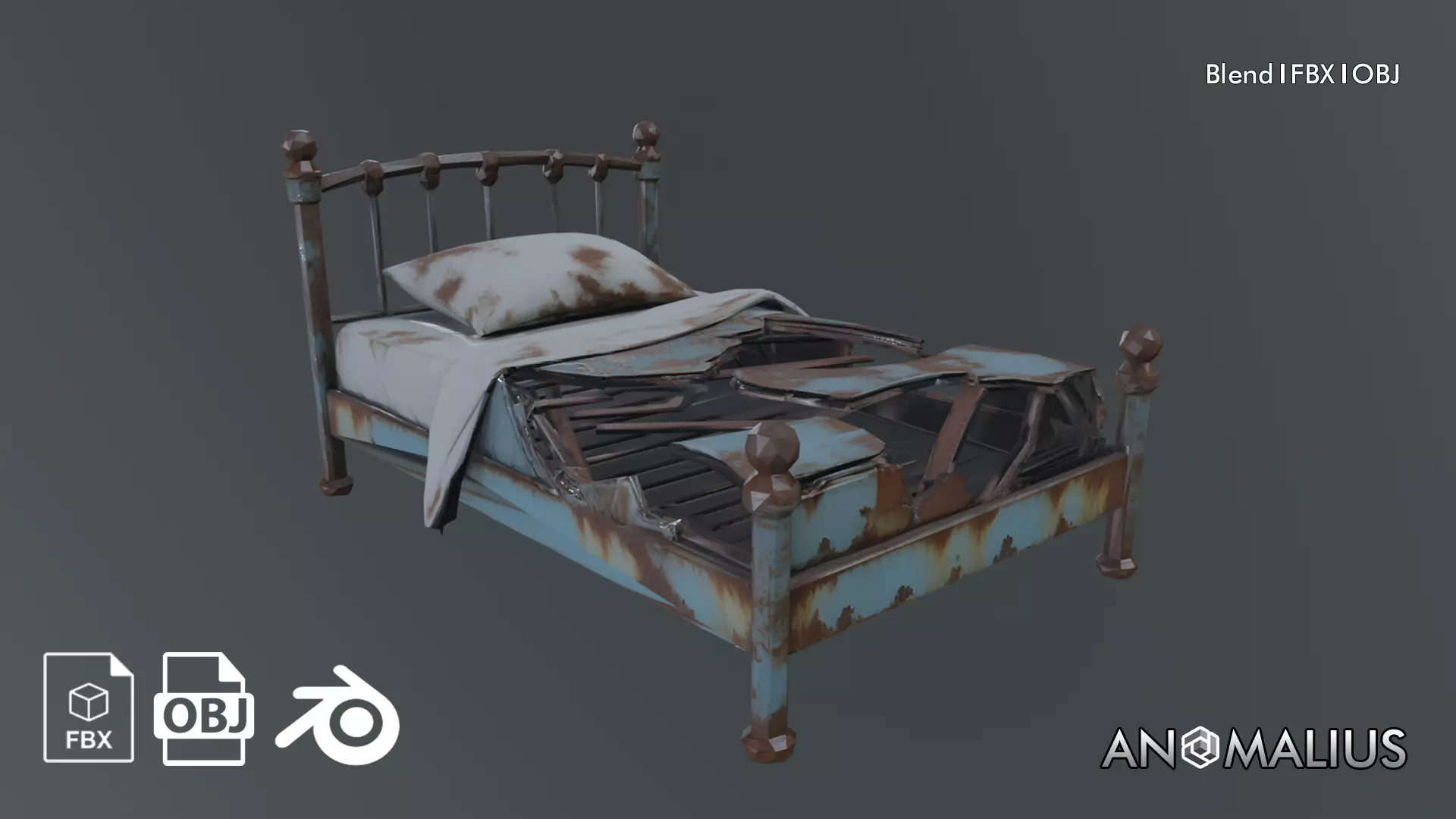 rusted old bed Free 3D model