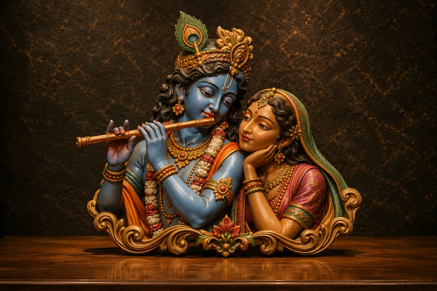 Radha Krishna Divine Flute Bas Relief STL 3D print model