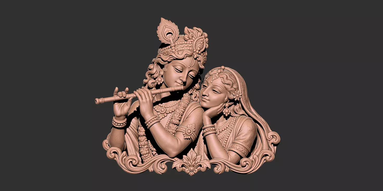 Radha Krishna Divine Flute Bas Relief STL 3D print model