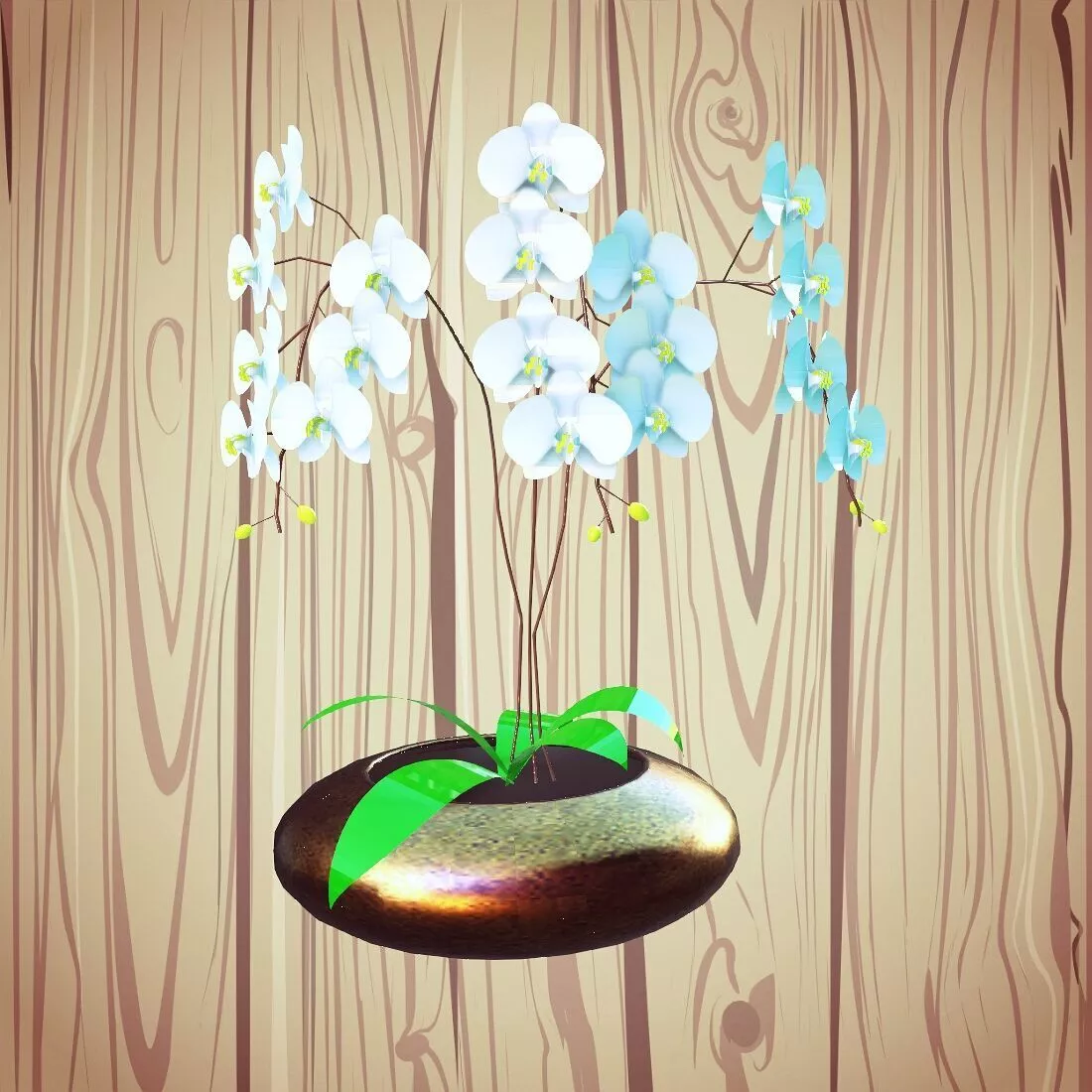 ORCHID PLANT FLOWER GARDEN FOREST LEAVES BRANCHES GRASS BL 3D print model