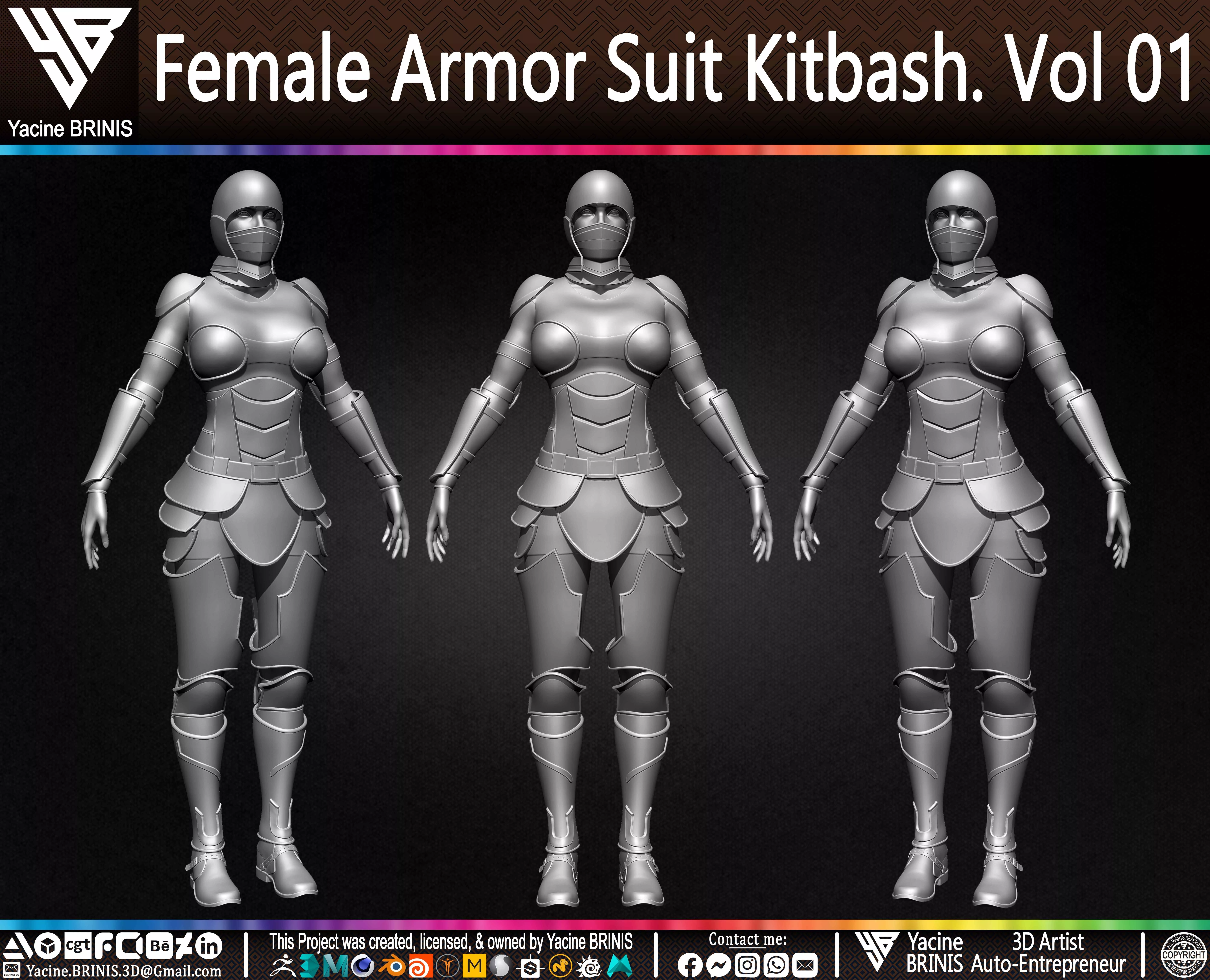 Female Armor Suit Kitbash Volume 01 Low-poly 3D model