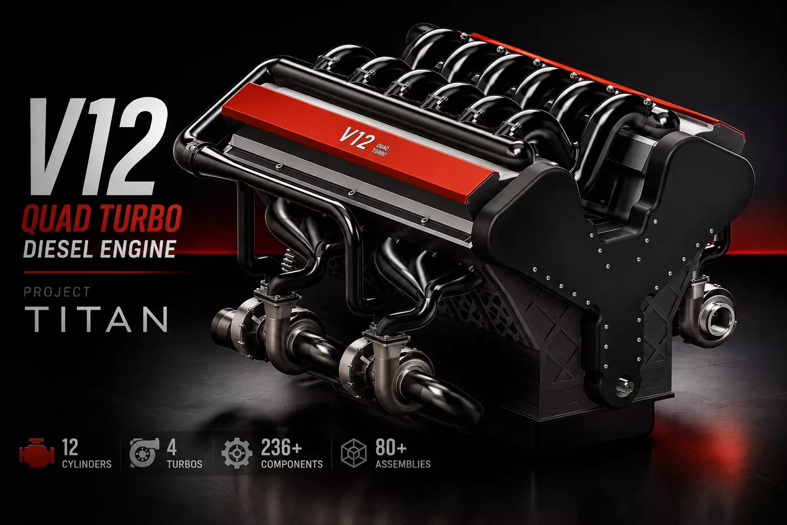 V12 Quad Turbocharged Diesel Engine 3D model