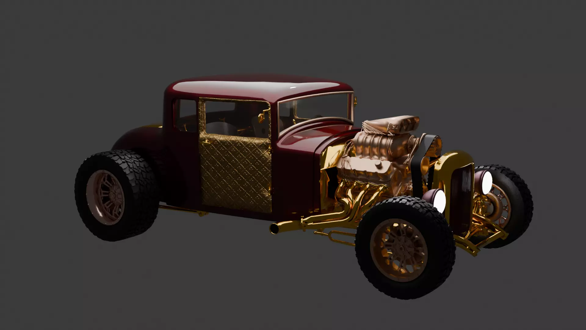 Chinese Golden Vintage Car Figure 3D Model Low-poly 3D model