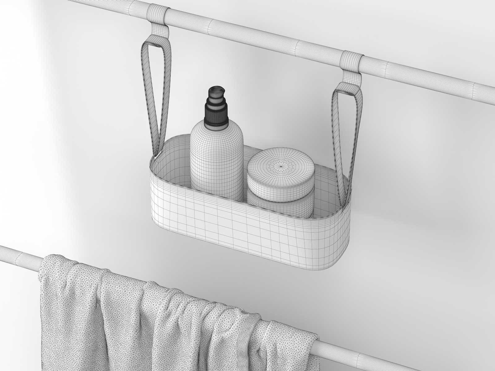 Coco Towel Rail Rack with Mirror and Bath Accessories 3D model_1
